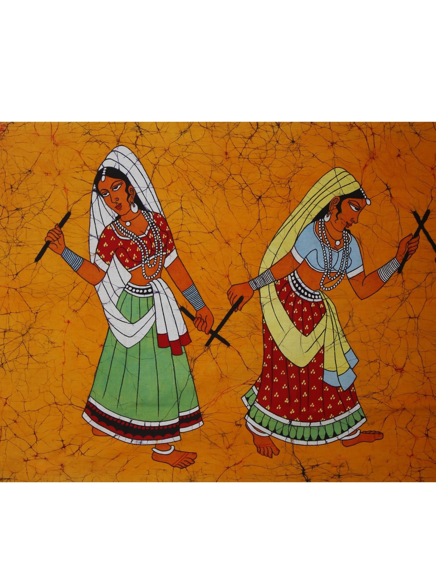 Dandiya Raas - The Folk Dance of Gujarat | Batik Painting on Cotton - 2