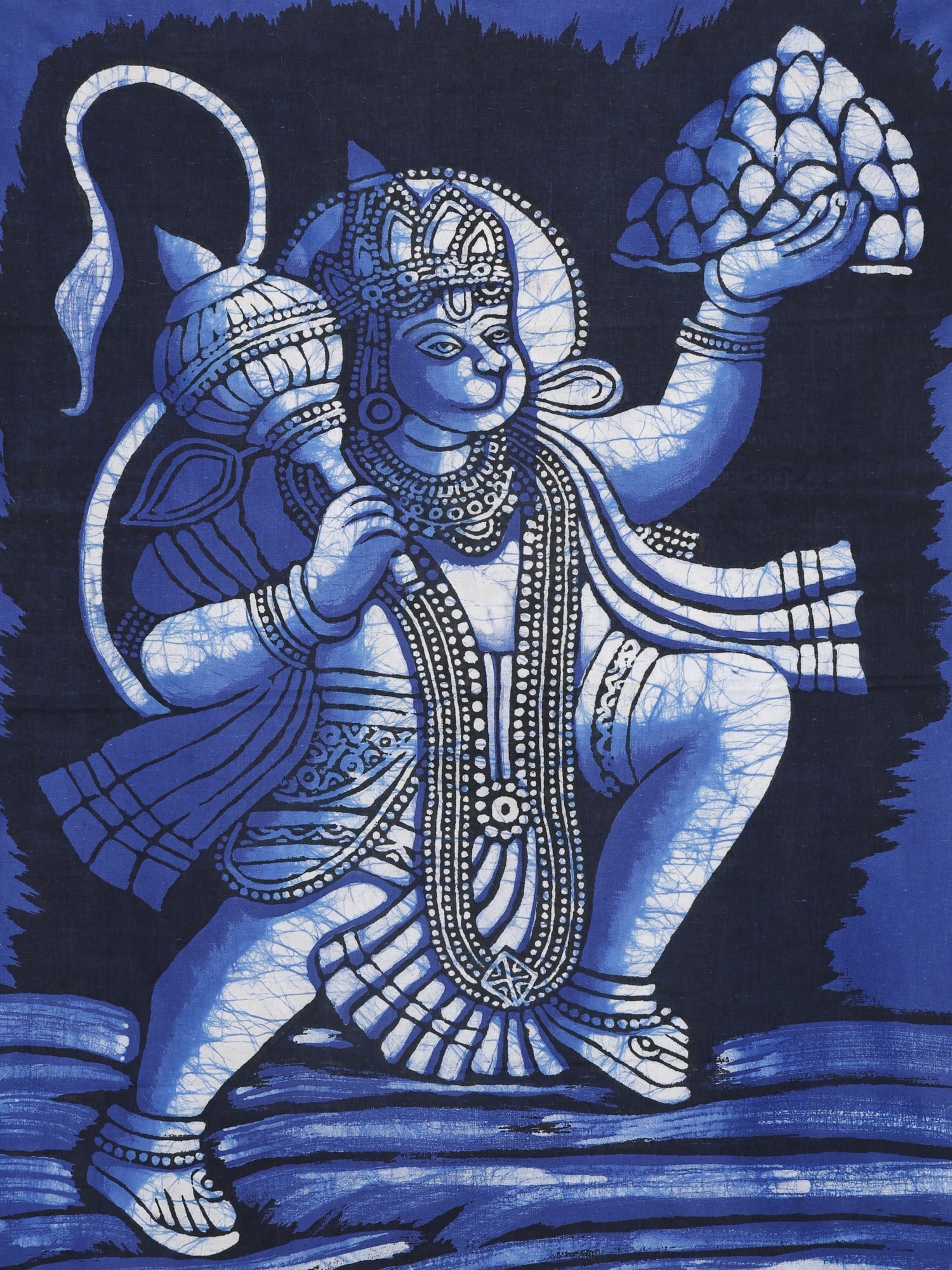 Lord Hanuman Carrying Mountain of Sanjeevani Herbs | Batik Painting - 2