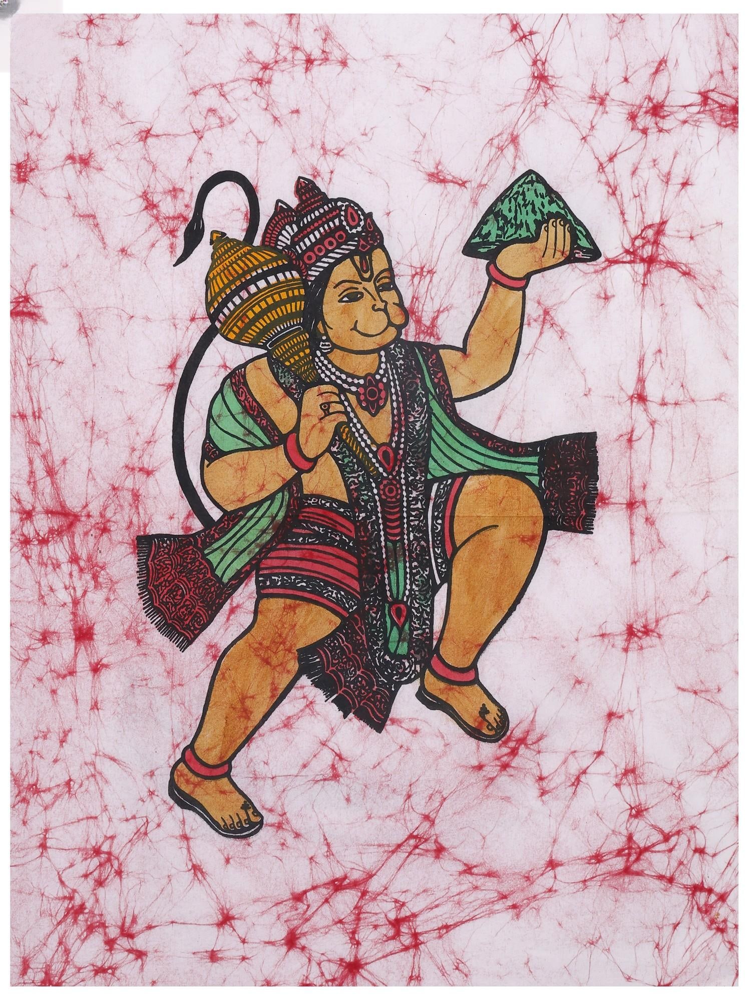 Sanjeevani Hanuman | Batik Painting: Title: Sanjeevani Hanuman | Batik Painting Description: Batik Painting Reserve: $41.40 Shipping: Domestic: Shipping rates are determined by destination International: Foreign shipping rates are