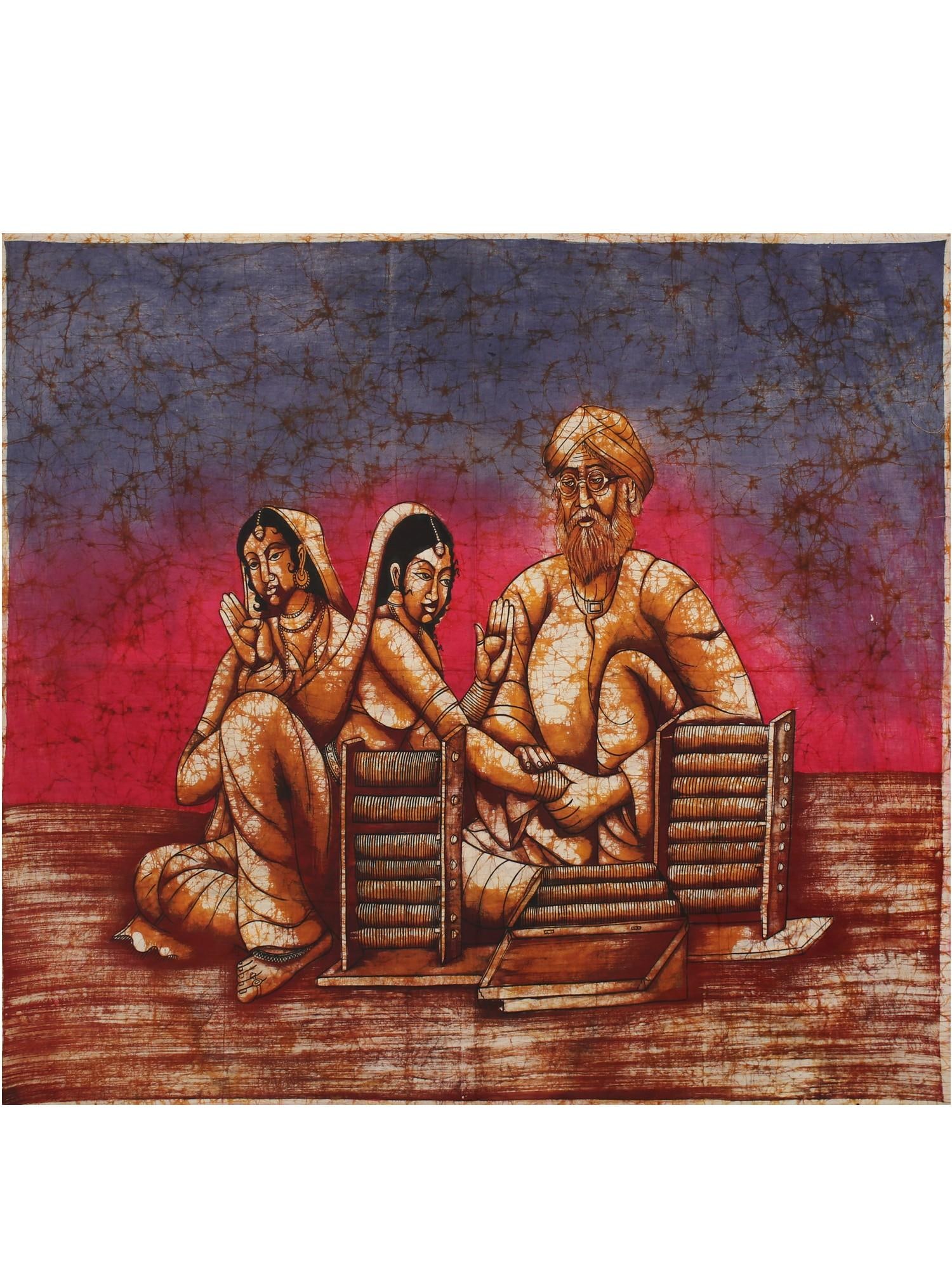 The Bangle Seller | Batik Painting on Cotton Fabric: Title: The Bangle Seller | Batik Painting on Cotton Fabric Description: Folk Paintings Reserve: $129.60 Shipping: Domestic: Shipping rates are determined by destination International: Foreign shipping