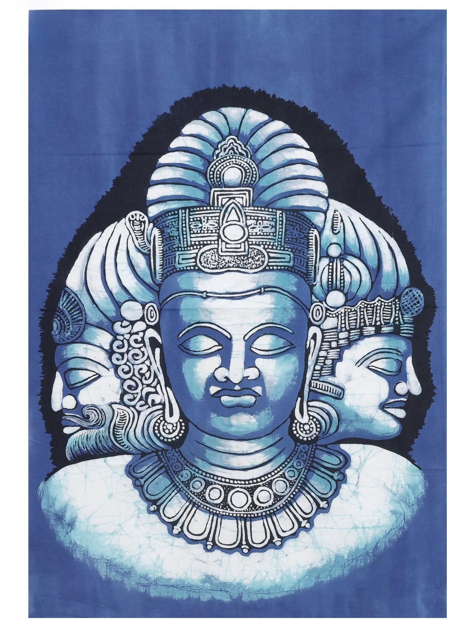 Trinity of Brahma Vishnu Mahesh | Batik Painting: Title: Trinity of Brahma Vishnu Mahesh | Batik Painting Description: Shiva Painting Reserve: $36.00 Shipping: Domestic: Shipping rates are determined by destination International: Foreign shipping rat