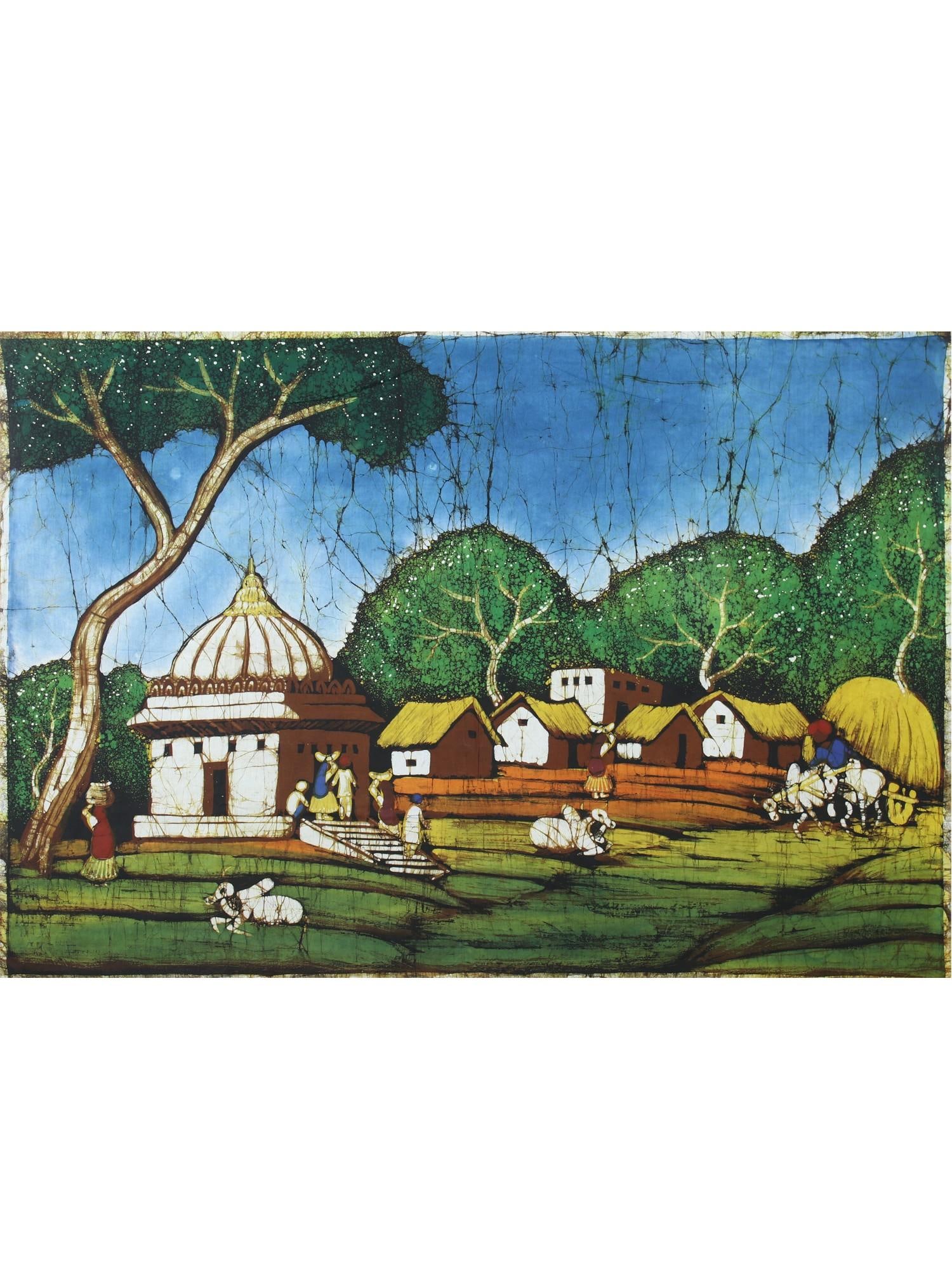 A Typical Indian Village Scene | Batik Painting (1 of 2)