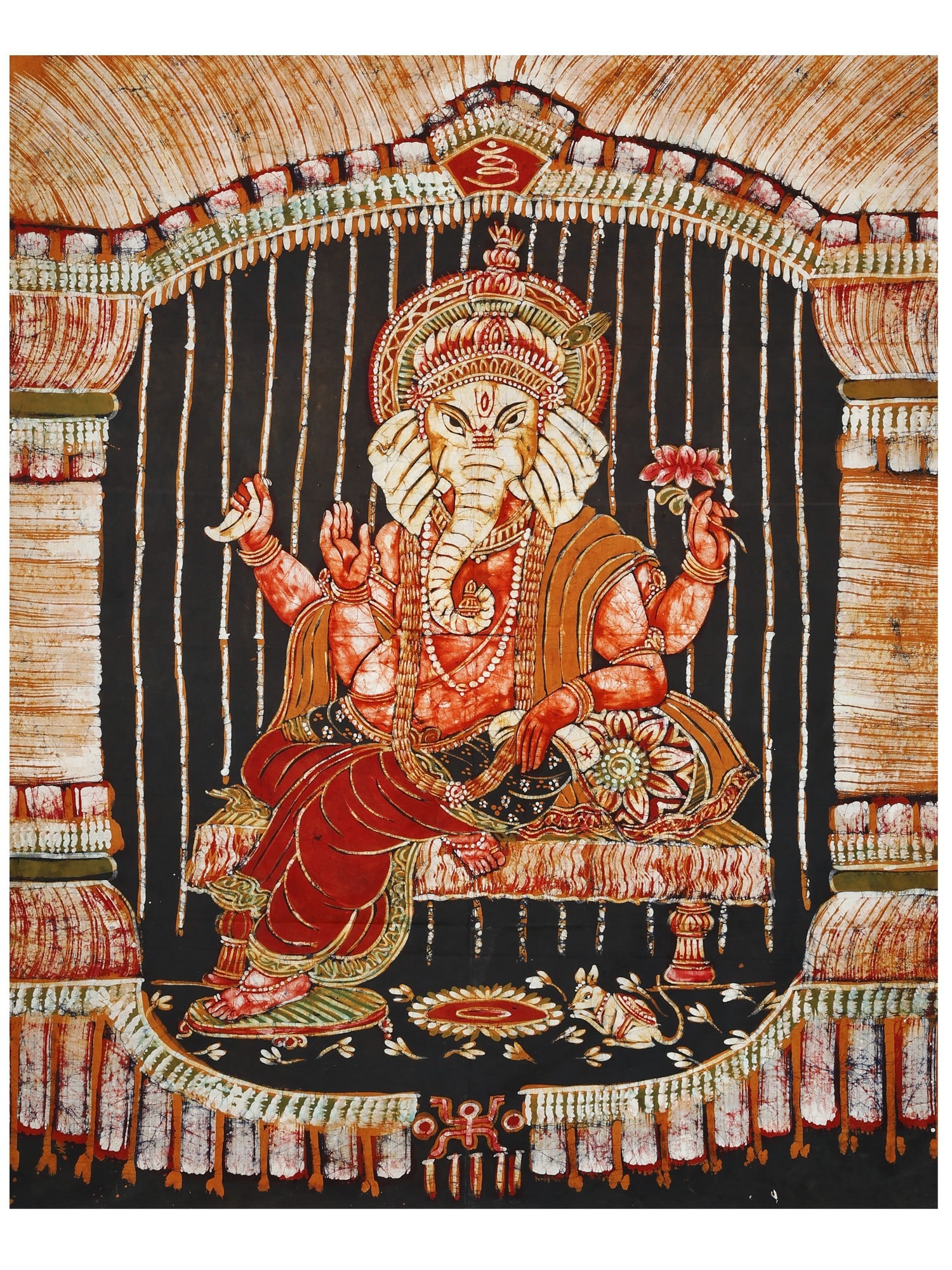 Lord Ganesha Seated on Throne | Batik Painting (1 of 2)
