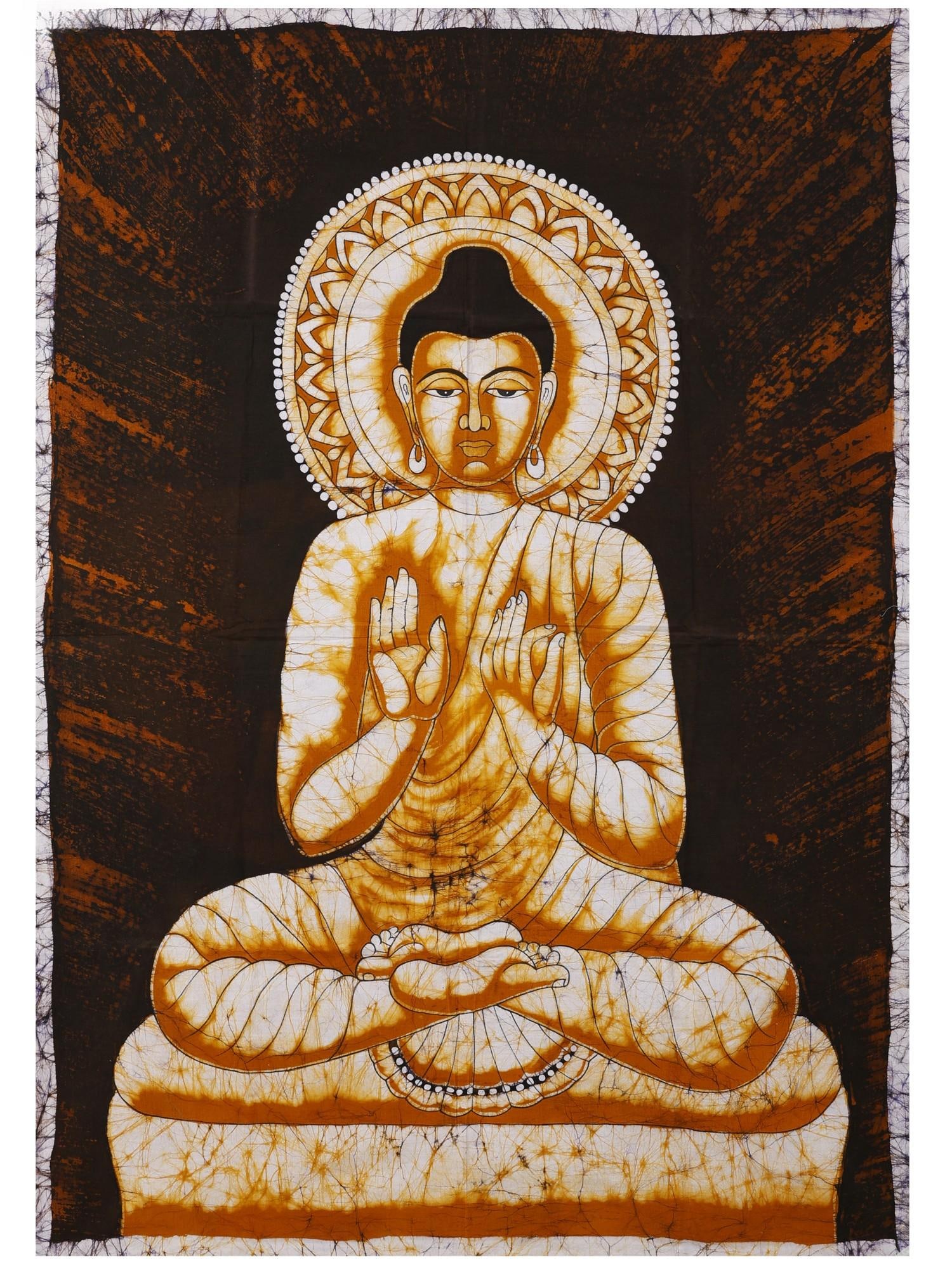 Buddha in Dharmachakra Mudra | Batik Painting on Cotton: Title: Buddha in Dharmachakra Mudra | Batik Painting on Cotton Description: Folk Paintings Reserve: $102.60 Shipping: Domestic: Shipping rates are determined by destination International: Foreign ship