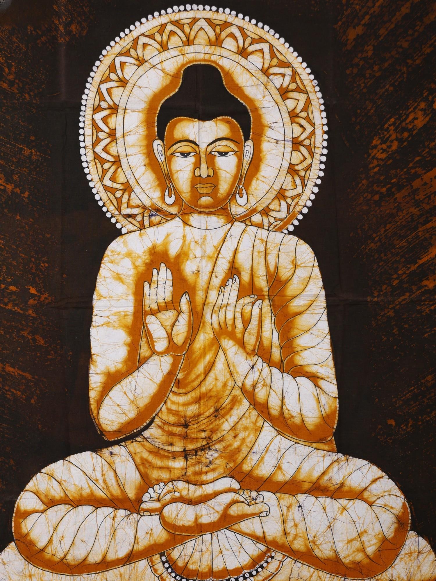 Buddha in Dharmachakra Mudra | Batik Painting on Cotton - 2