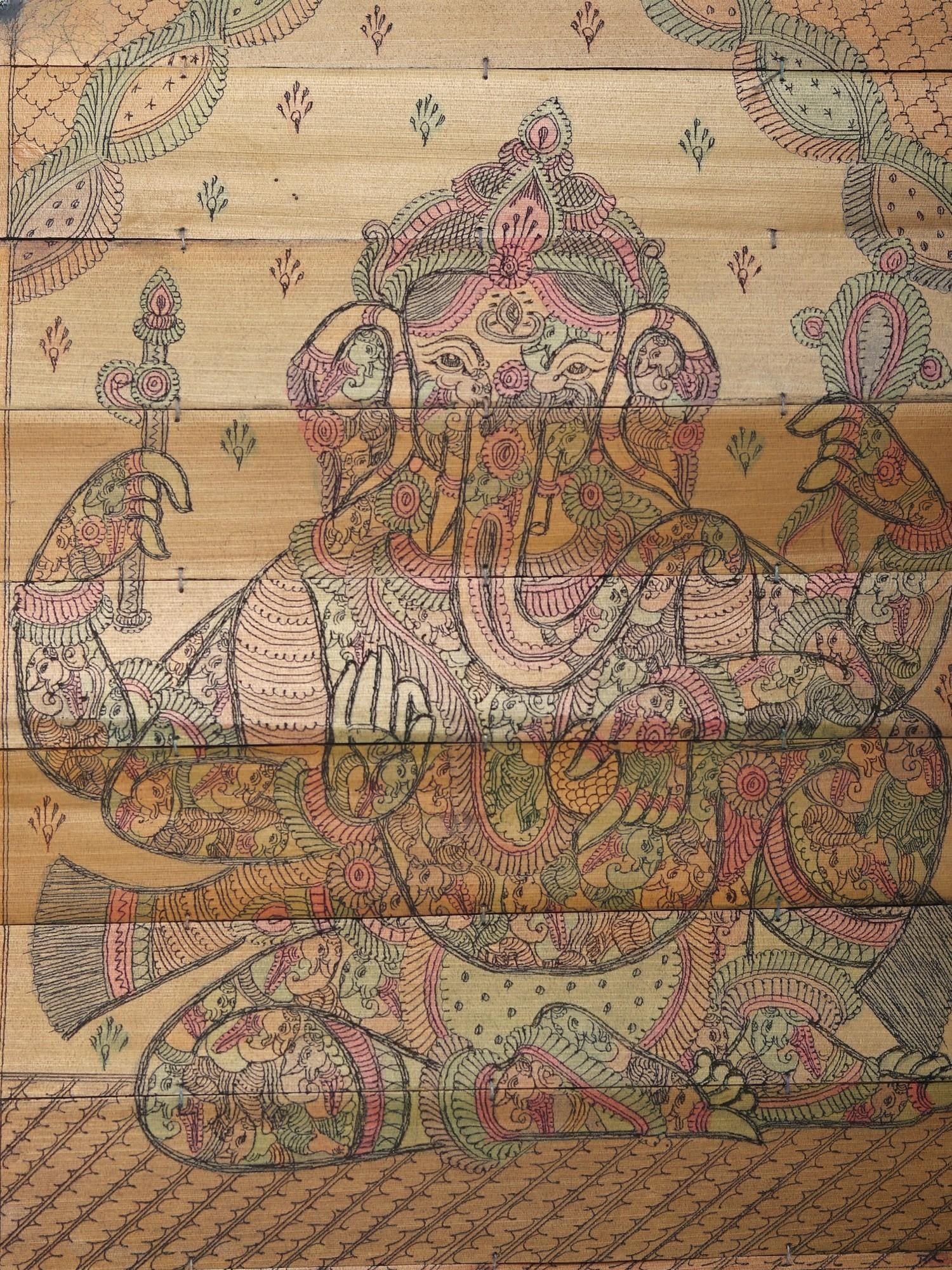 Gaj Gajanana Ganesha Engraved Art | Watercolor On Palm Leaf | By Rabi Behra - 2
