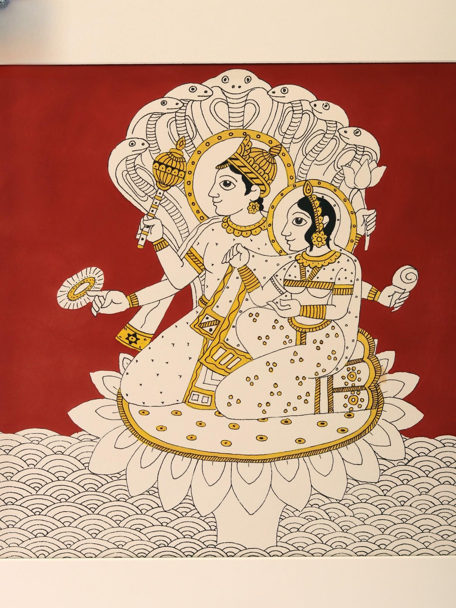 Lord Vishnu with Devi Lakshmi | Par Painting - 2