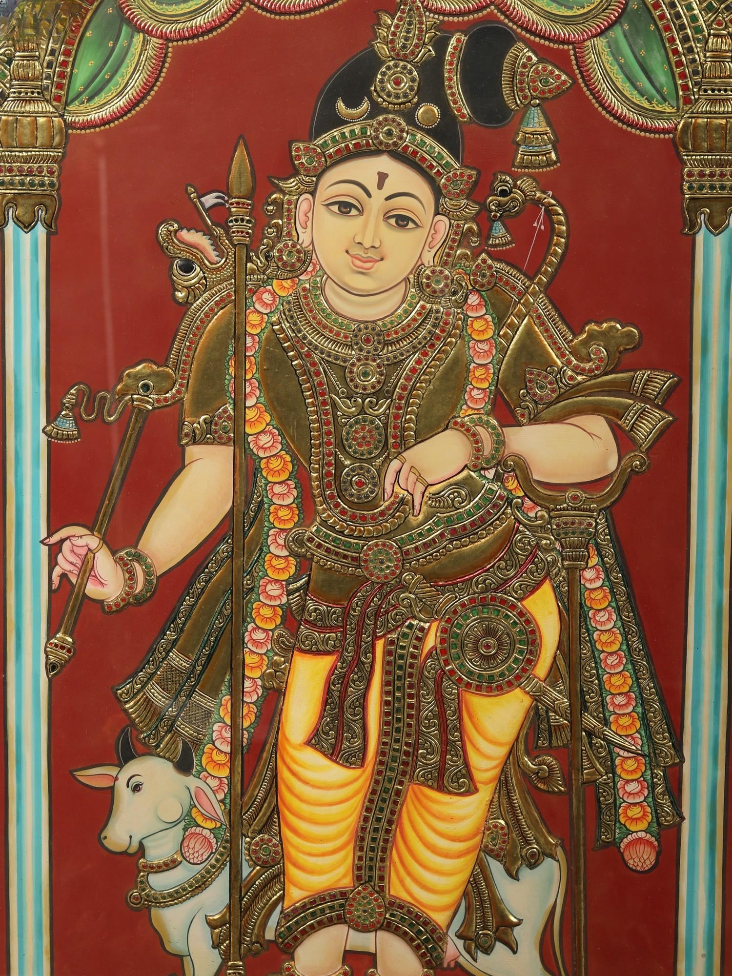Lord Rajamannar (Rajagopalaswamy) - A Form of Lord Krishna | Tanjore Painting with Frame - 2