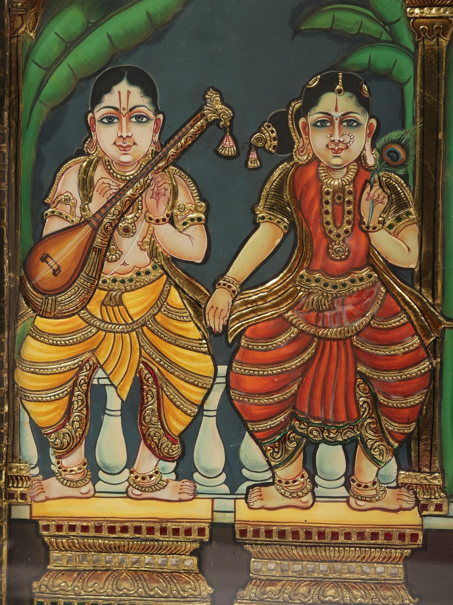 Sri Pancha Tattva: Five Truths of Krishna’s Bhakti - Tanjore Painting with Frame - 2