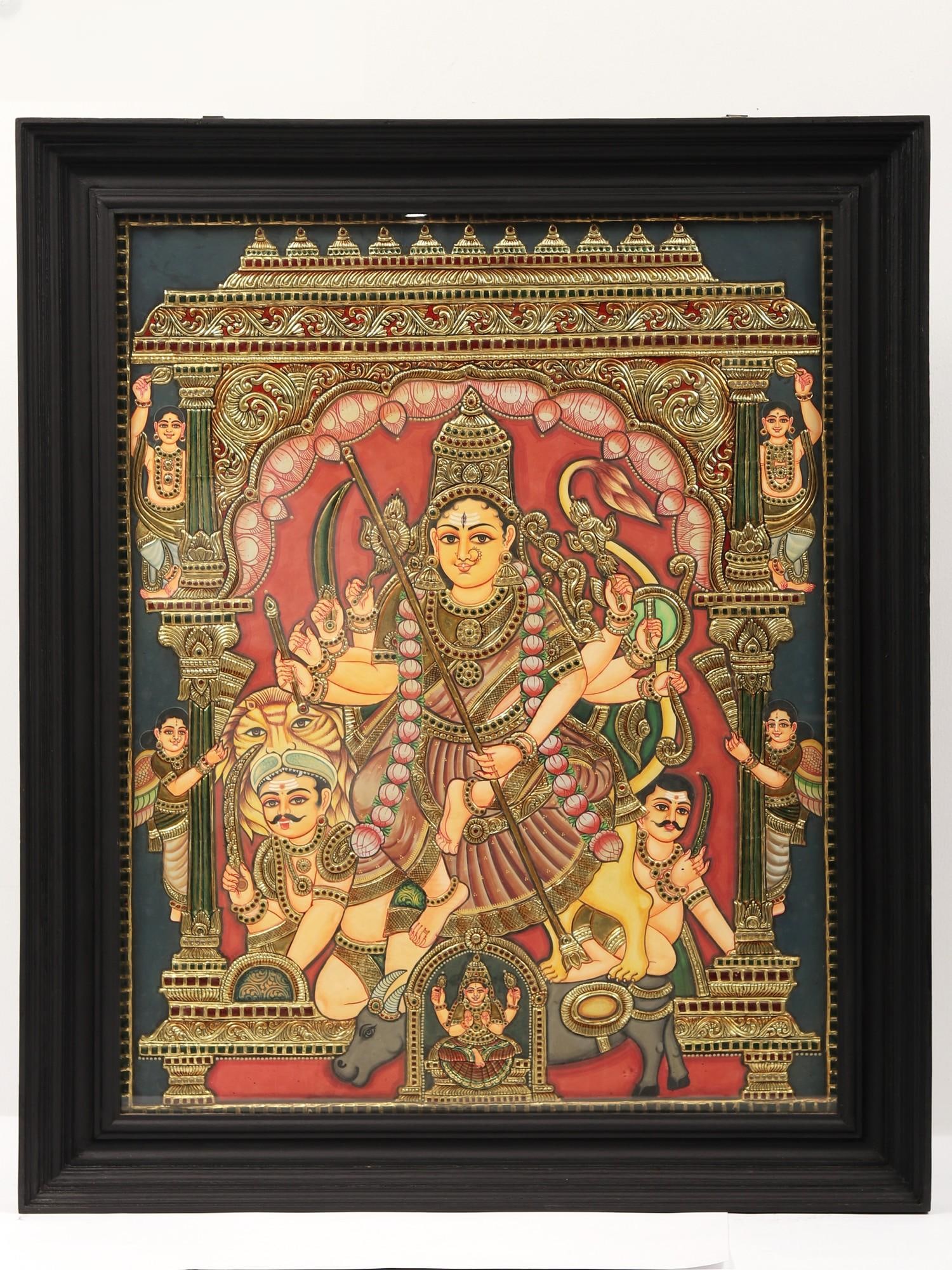 Goddess Durga Tanjore Painting | With Frame: Title: Goddess Durga Tanjore Painting | With Frame Description: Tanjore (Thanjavur) Painting Reserve: $1,569.60 Shipping: Domestic: Shipping rates are determined by destination International: Foreign 