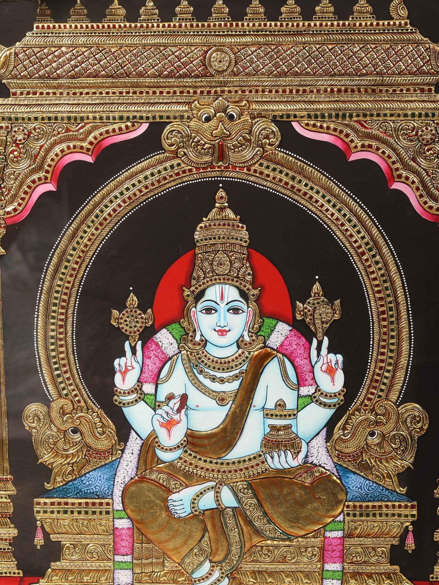 Sitting Lord Dhanvantari Tanjore Painting | With Frame - 2