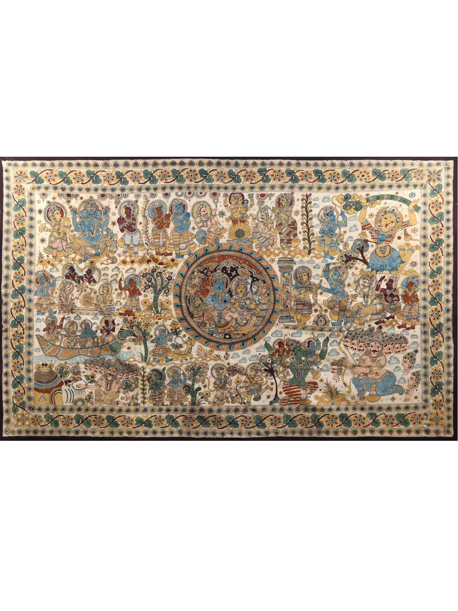 The Ramayana | Superfine Kalamkari Painting: Title: The Ramayana | Superfine Kalamkari Painting Description: Folk Paintings Reserve: $1,457.10 Shipping: Domestic: Shipping rates are determined by destination International: Foreign shipping rates
