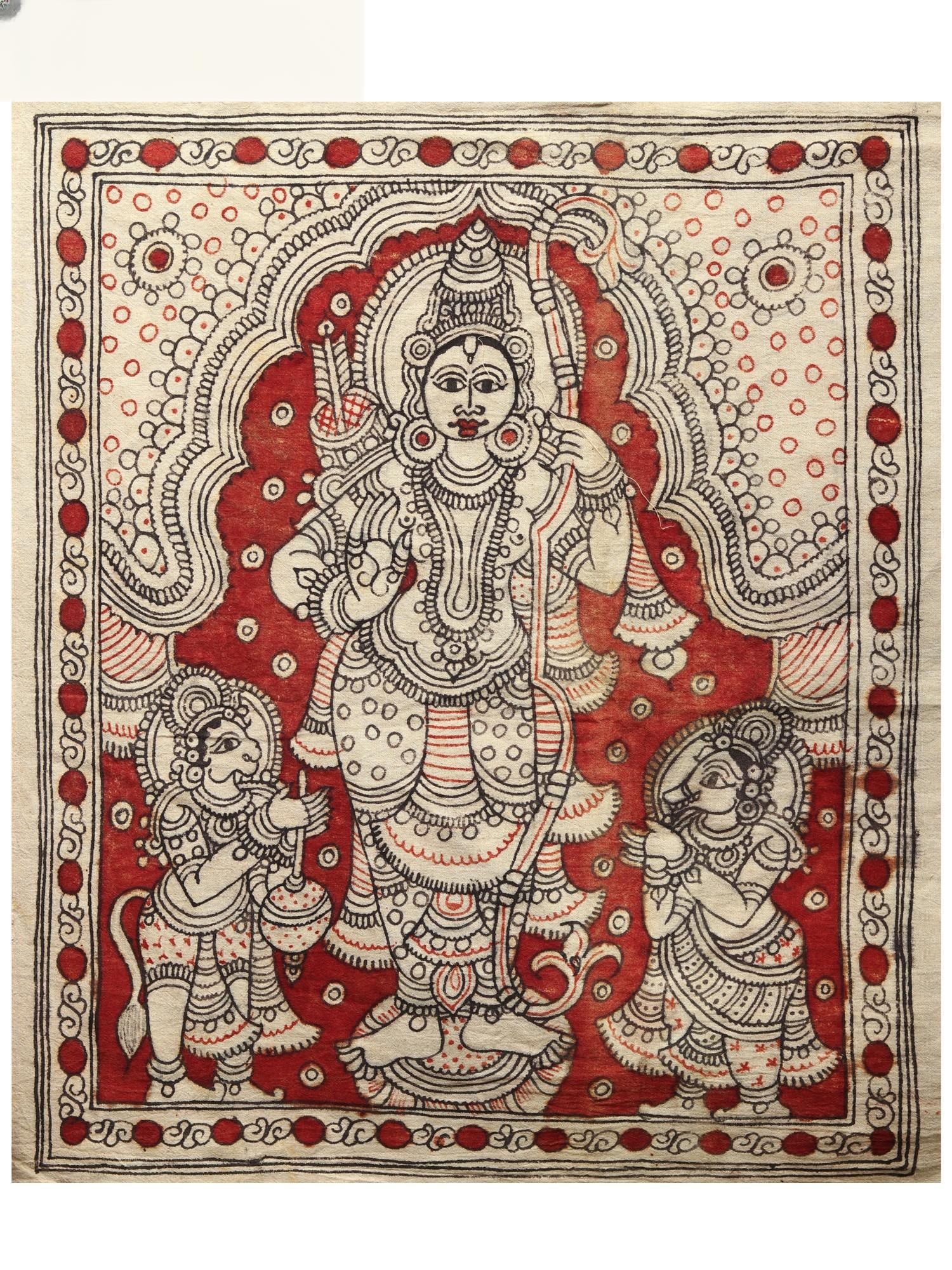 Lord Rama | Kalamkari Painting on Cotton: Title: Lord Rama | Kalamkari Painting on Cotton Description: Folk Paintings Reserve: $88.20 Shipping: Domestic: Shipping rates are determined by destination International: Foreign shipping rates are d