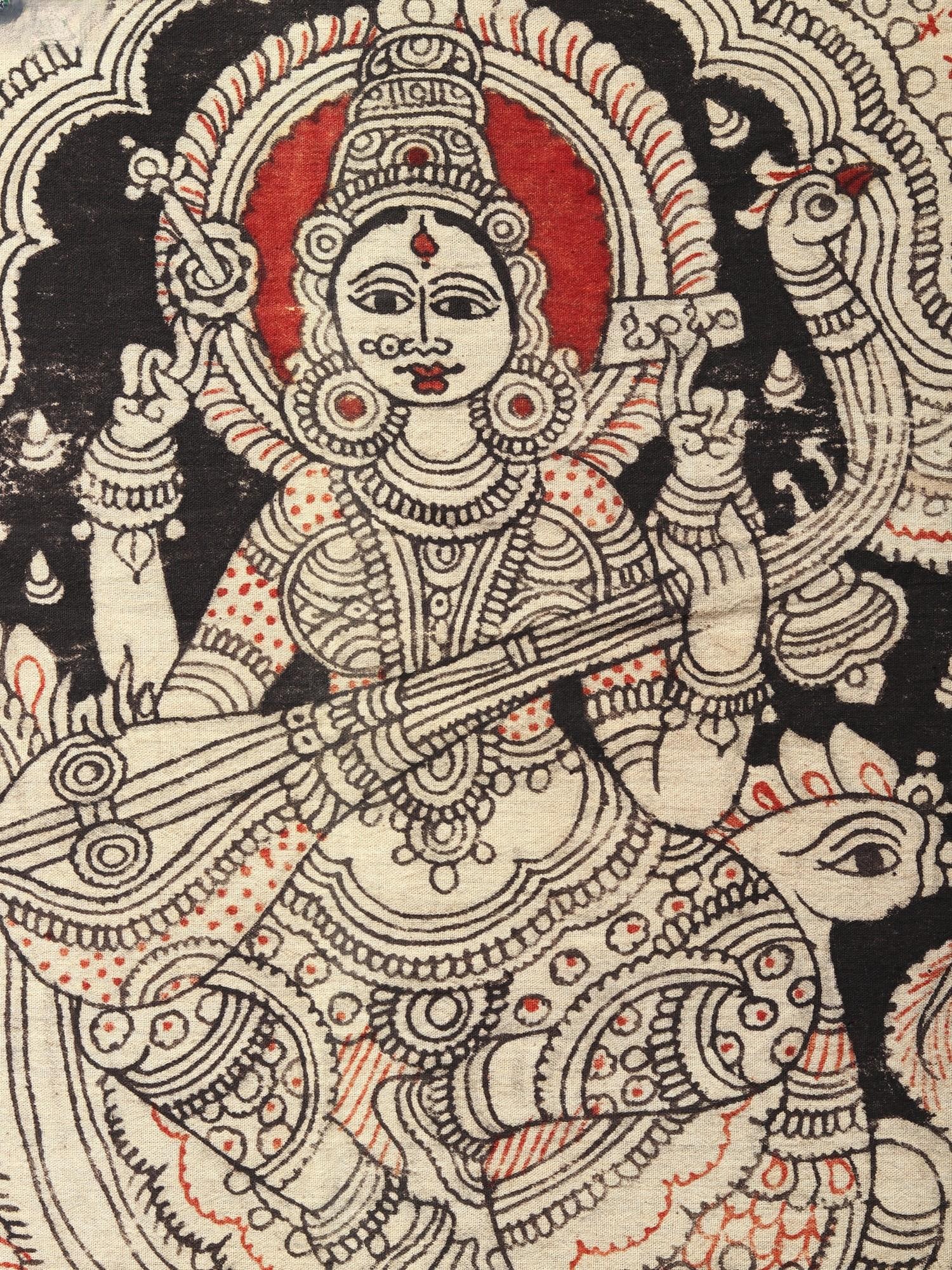 Goddess Saraswati | Kalamkari Painting on Cotton - 2