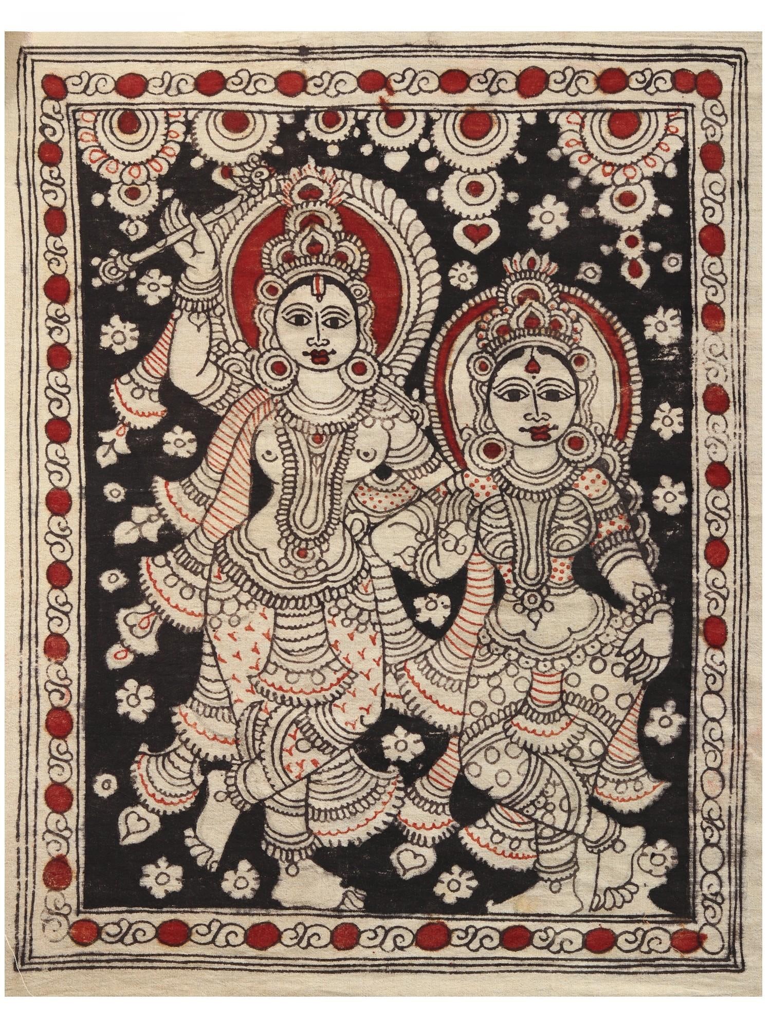 Dancing Radha Krishna | Kalamkari Art: Title: Dancing Radha Krishna | Kalamkari Art Description: Folk Paintings Reserve: $88.20 Shipping: Domestic: Shipping rates are determined by destination International: Foreign shipping rates are dete