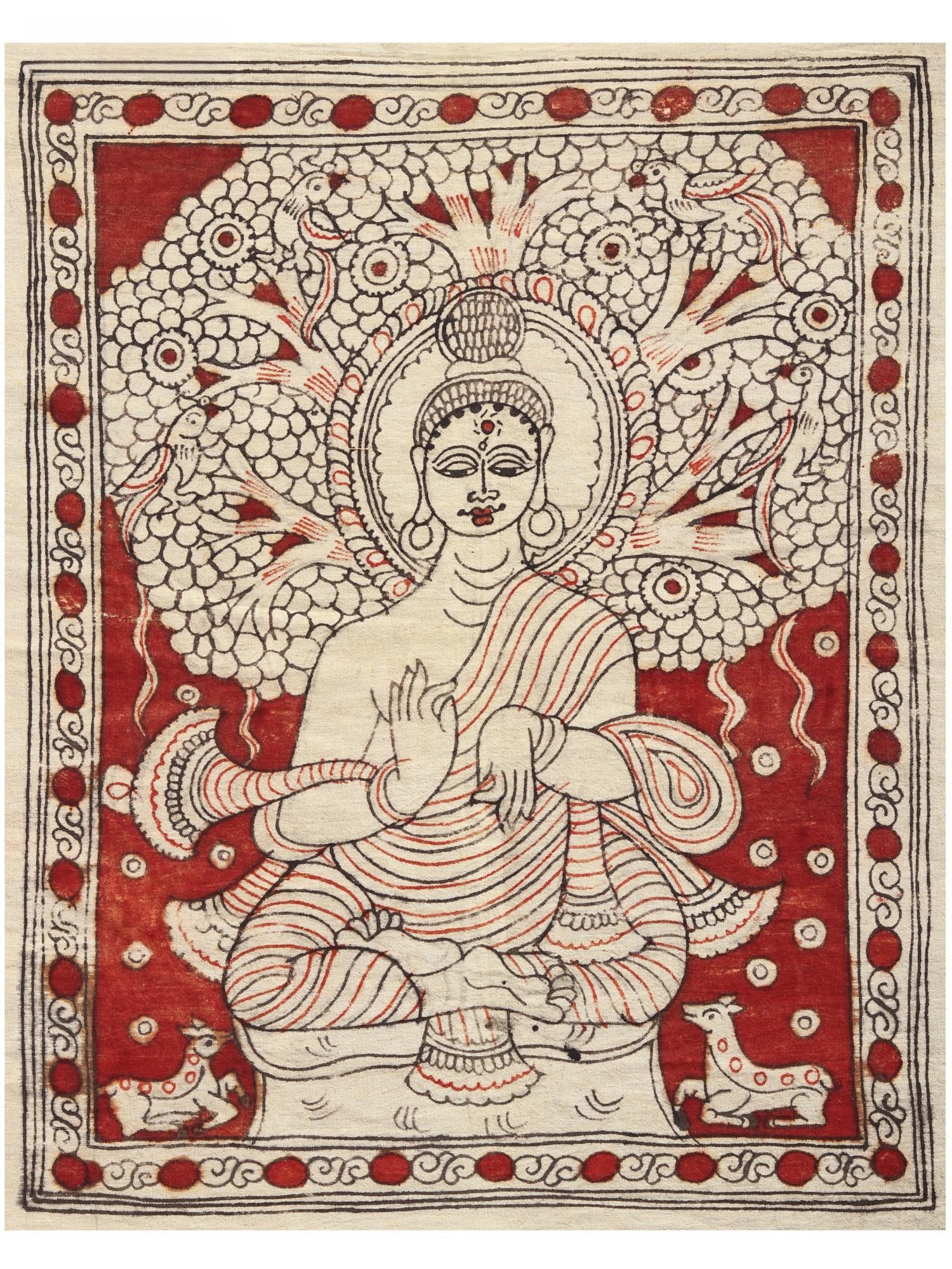 Lord Shakyamuni Buddha | Kalamkari Art: Title: Lord Shakyamuni Buddha | Kalamkari Art Description: Folk Paintings Reserve: $88.20 Shipping: Domestic: Shipping rates are determined by destination International: Foreign shipping rates are det