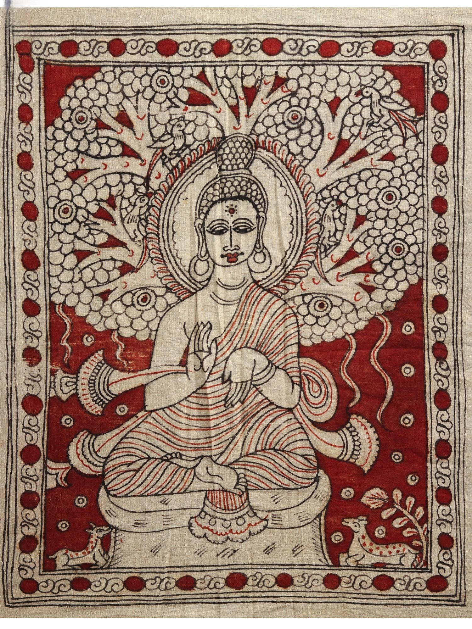 Lord Shakyamuni Buddha | Kalamkari Painting: Title: Lord Shakyamuni Buddha | Kalamkari Painting Description: Folk Paintings Reserve: $88.20 Shipping: Domestic: Shipping rates are determined by destination International: Foreign shipping rates ar