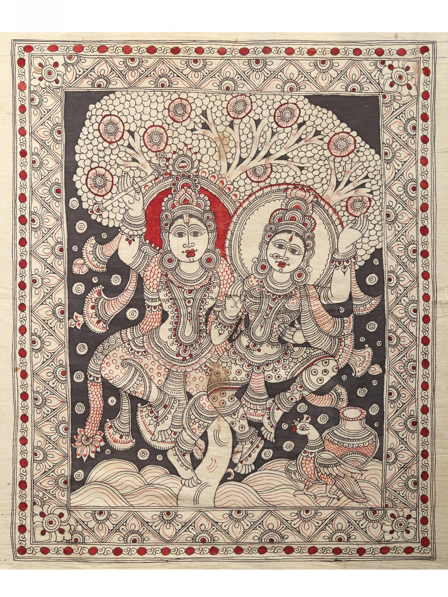 Dancing Radha Krishna | Kalamkari Art: Title: Dancing Radha Krishna | Kalamkari Art Description: Folk Paintings Reserve: $201.60 Shipping: Domestic: Shipping rates are determined by destination International: Foreign shipping rates are det