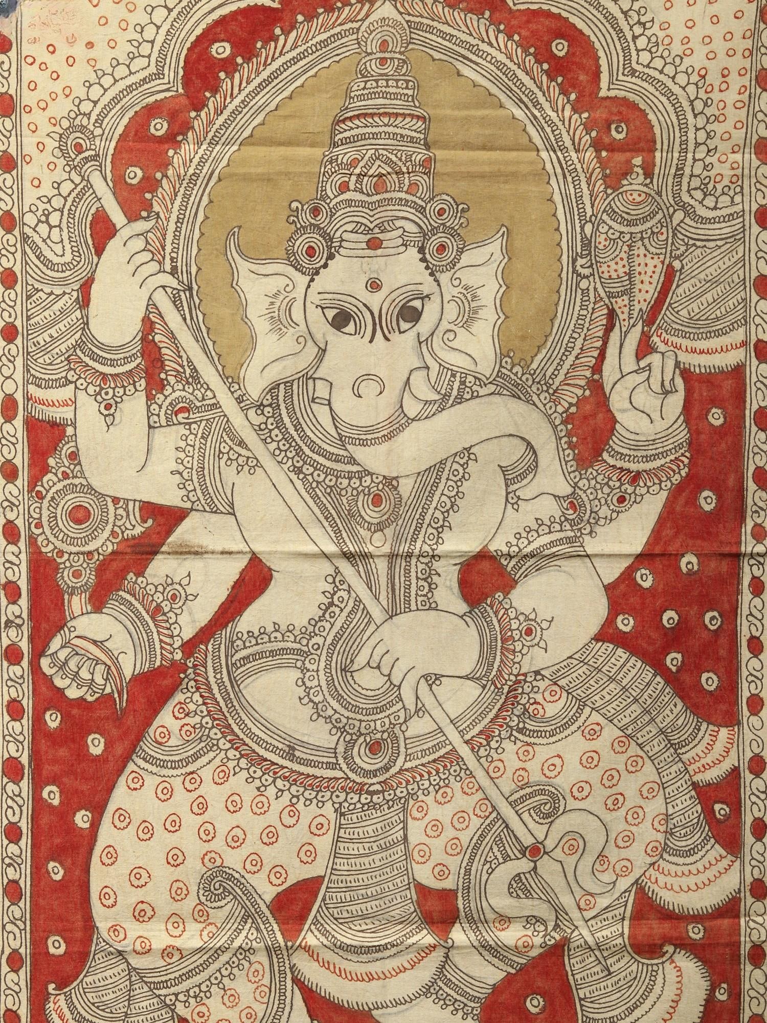 Four Armed Dancing Lord Ganesha | Kalamkari Painting - 2