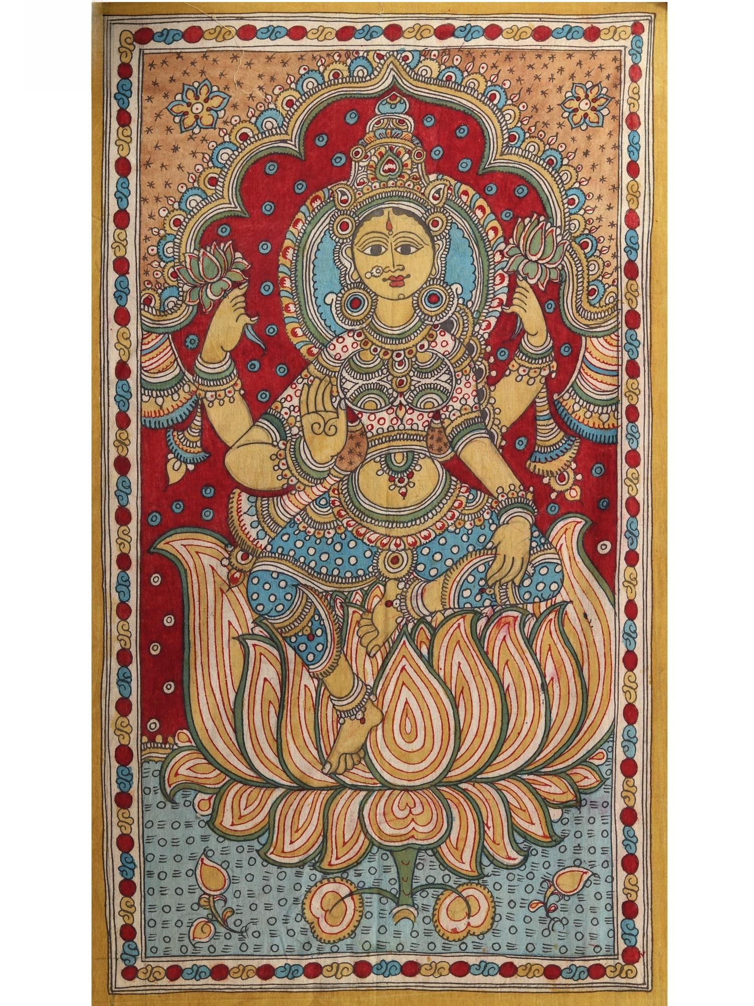 Devi Lakshmi Seated on Lotus | Kalamkari Painting (1 of 2)