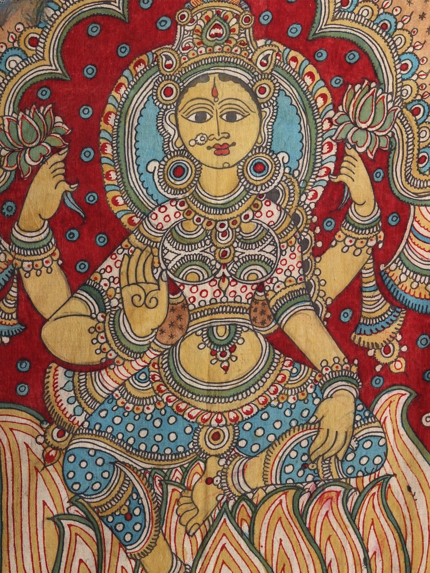 Devi Lakshmi Seated on Lotus | Kalamkari Painting - 2