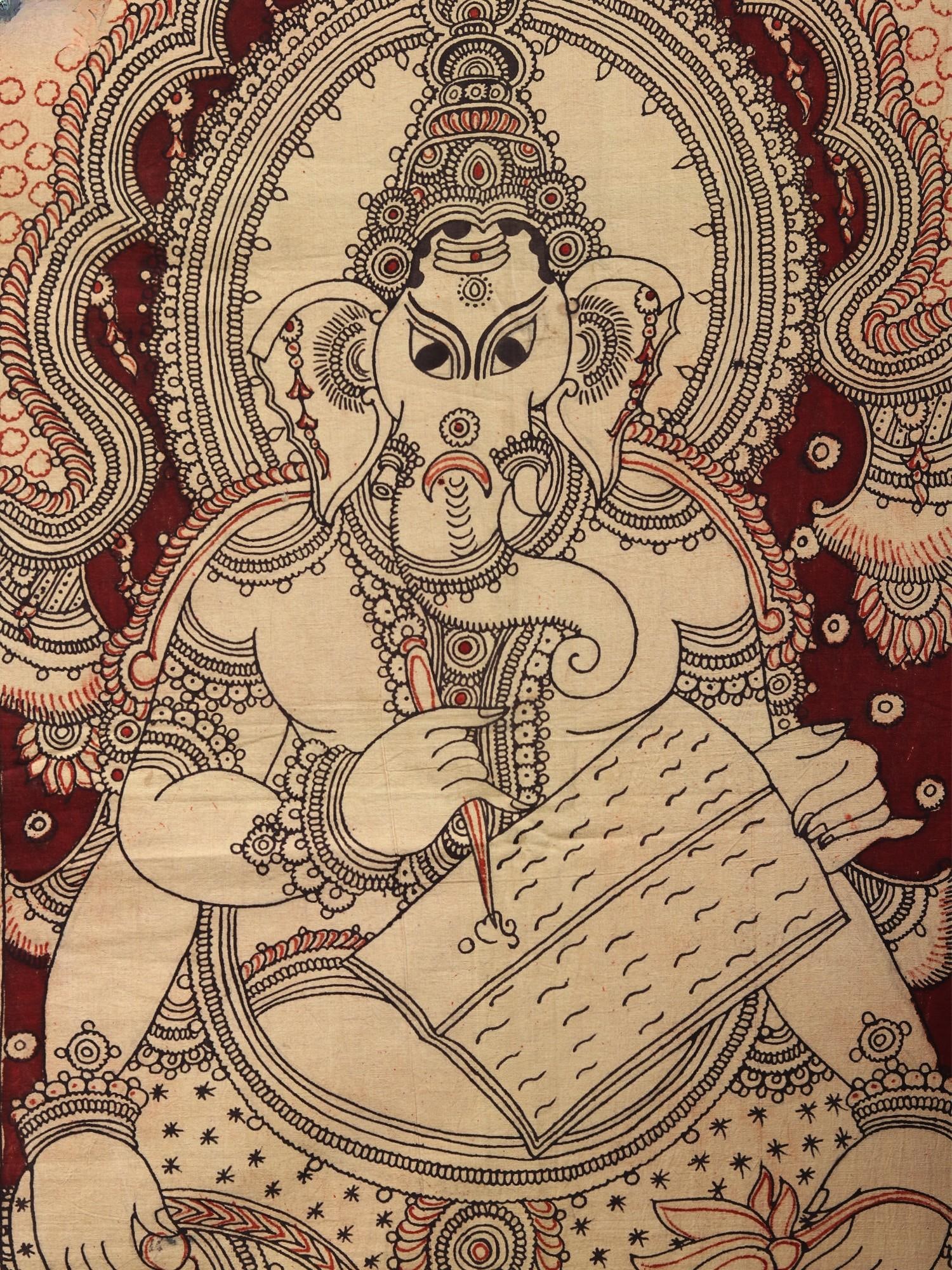 Bhagawan Ganapati Writing The Mahabharata | Kalamkari Painting - 2