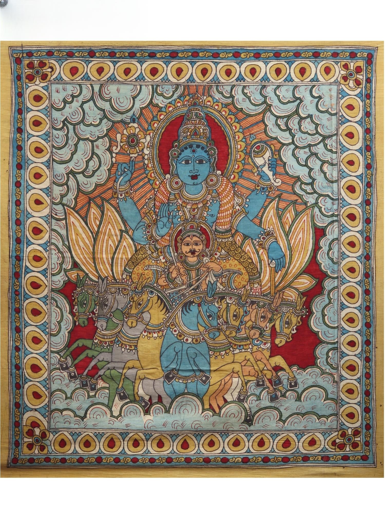 Lord Surya on His Seven Horses Chariot | Kalamkari Art (1 of 2)