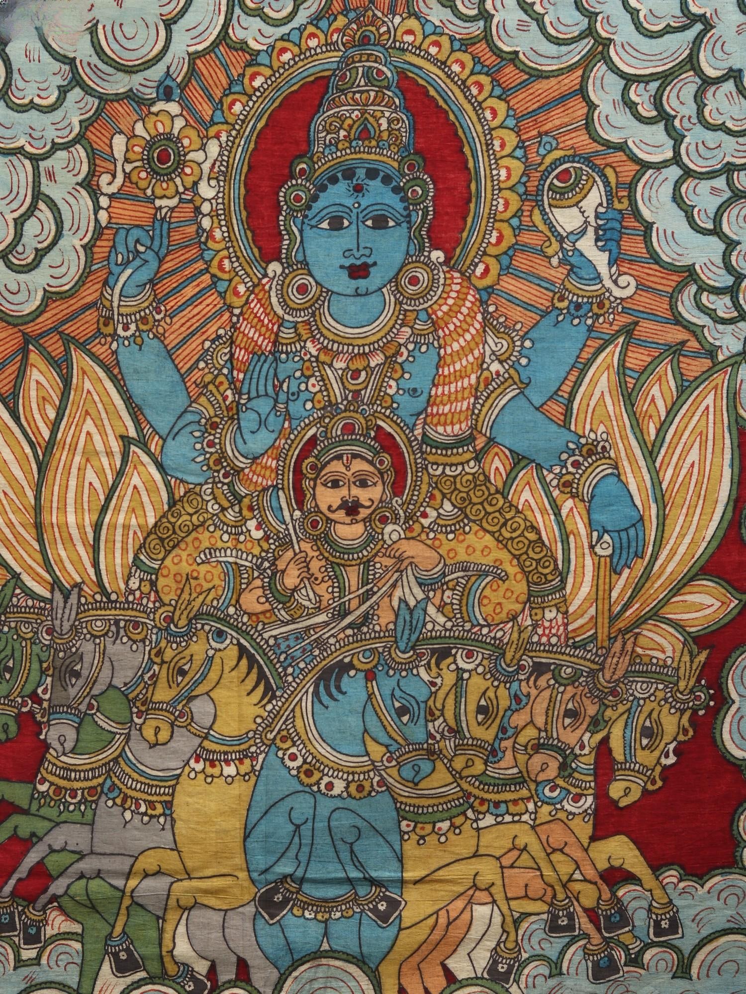 Lord Surya on His Seven Horses Chariot | Kalamkari Art - 2