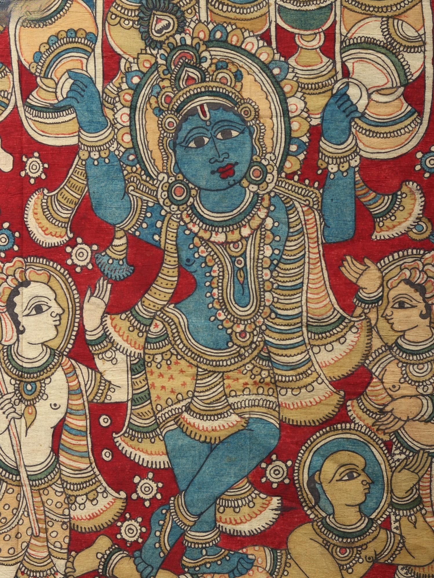 Makhan Chor Krishna Stealing Butter with Friends | Kalamkari Painting - 2