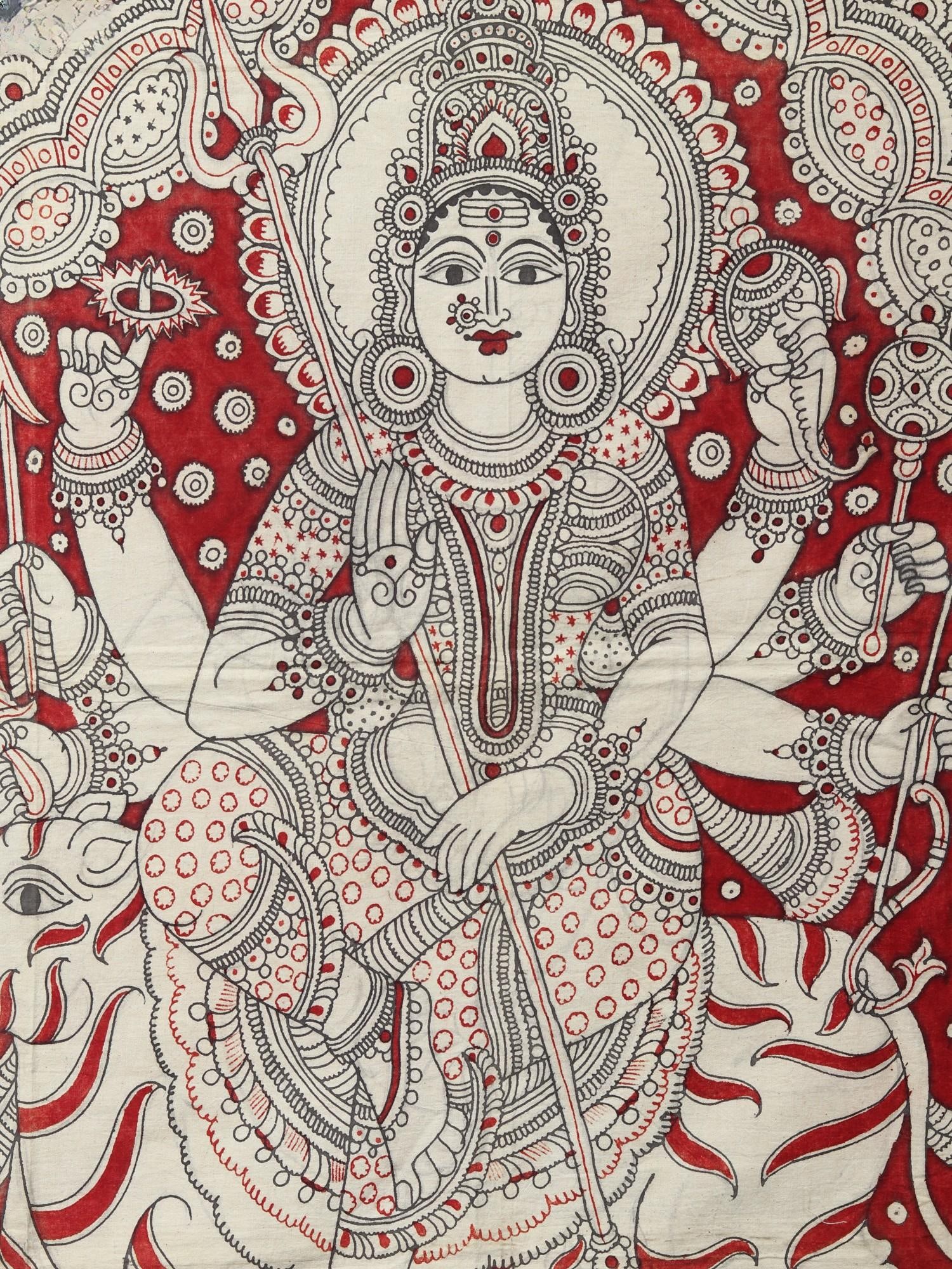 Goddess Durga | Vintage Kalamkari Painting - 2