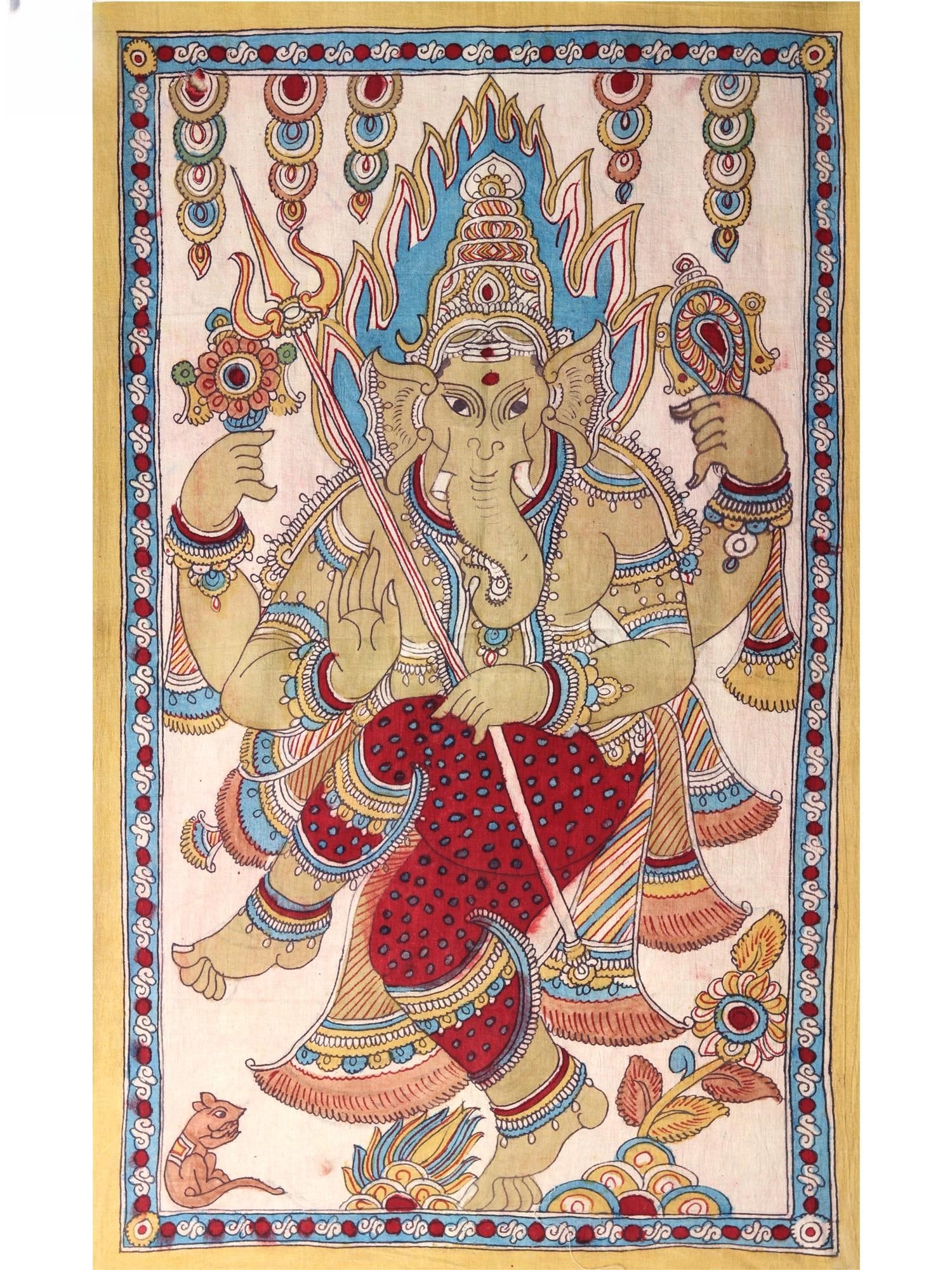 Dancing Lord Ganapati | Vintage Kalamkari Painting: Title: Dancing Lord Ganapati | Vintage Kalamkari Painting Description: Folk Paintings Reserve: $102.60 Shipping: Domestic: Shipping rates are determined by destination International: Foreign shipping 