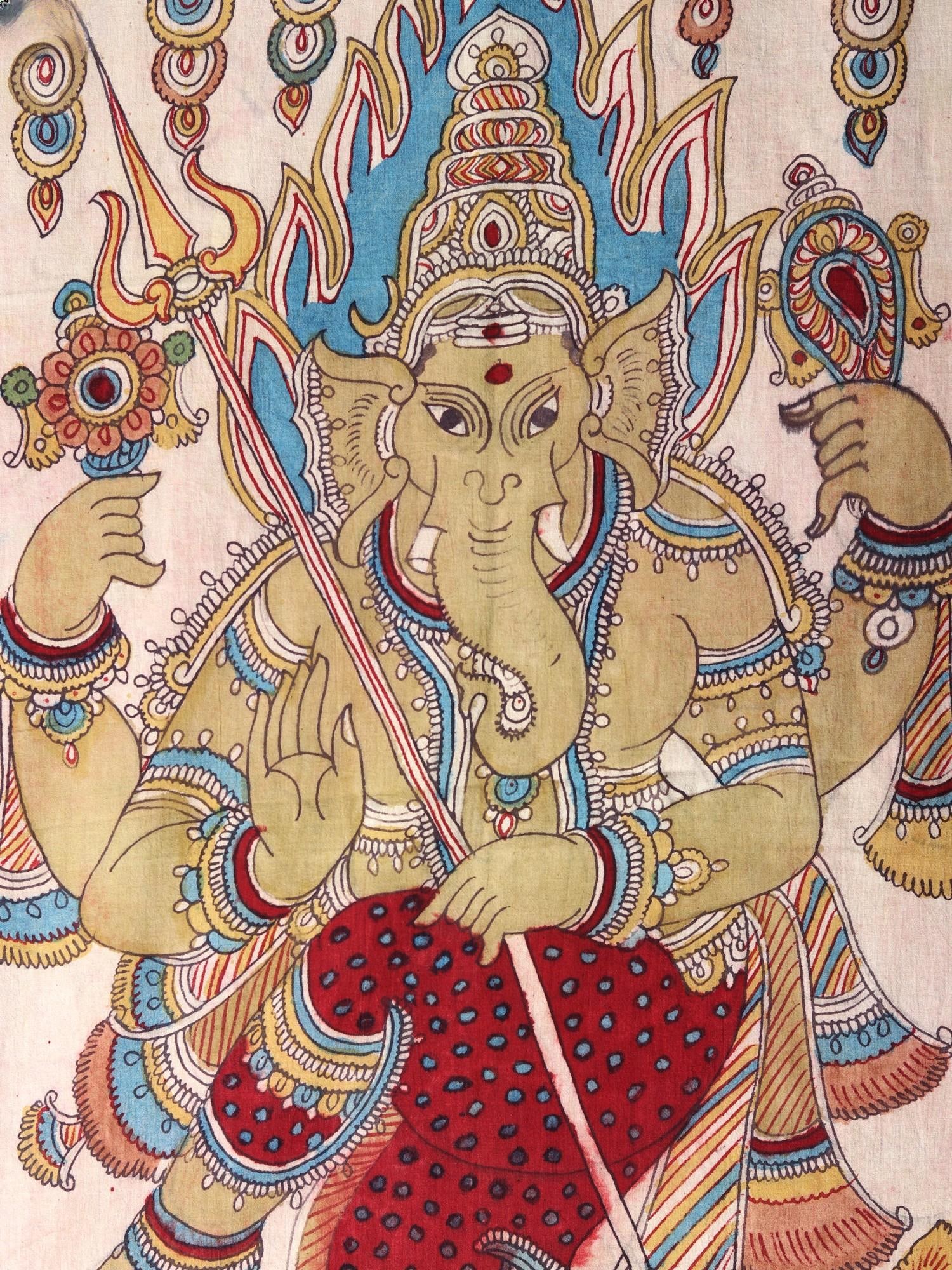Dancing Lord Ganapati | Vintage Kalamkari Painting - 2