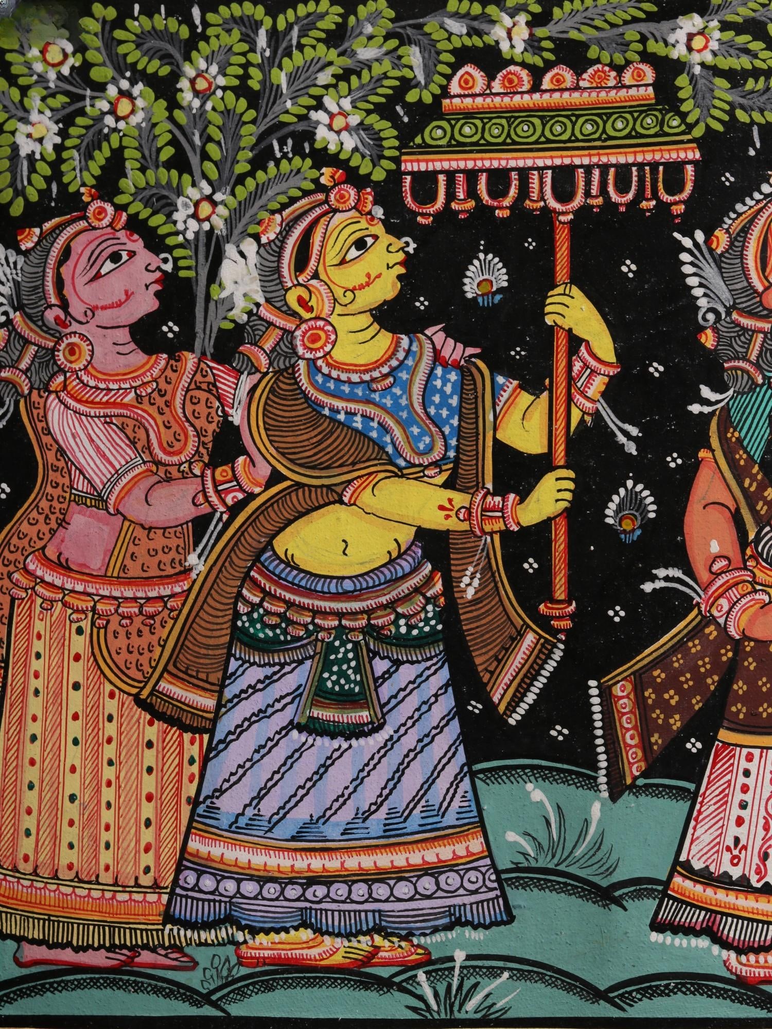 Krishna with Gopis | Patachitra Painting - 2