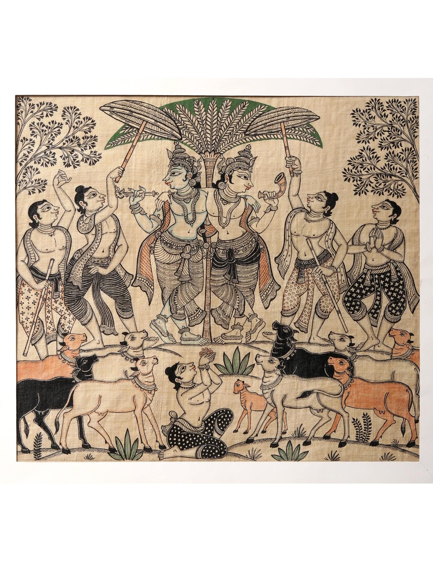 Harmonious Brothers - Krishna And Balarama | Superfine Patachitra Painting: Title: Harmonious Brothers - Krishna And Balarama | Superfine Patachitra Painting Description: Folk Paintings Reserve: $305.10 Shipping: Domestic: Shipping rates are determined by destination Internat