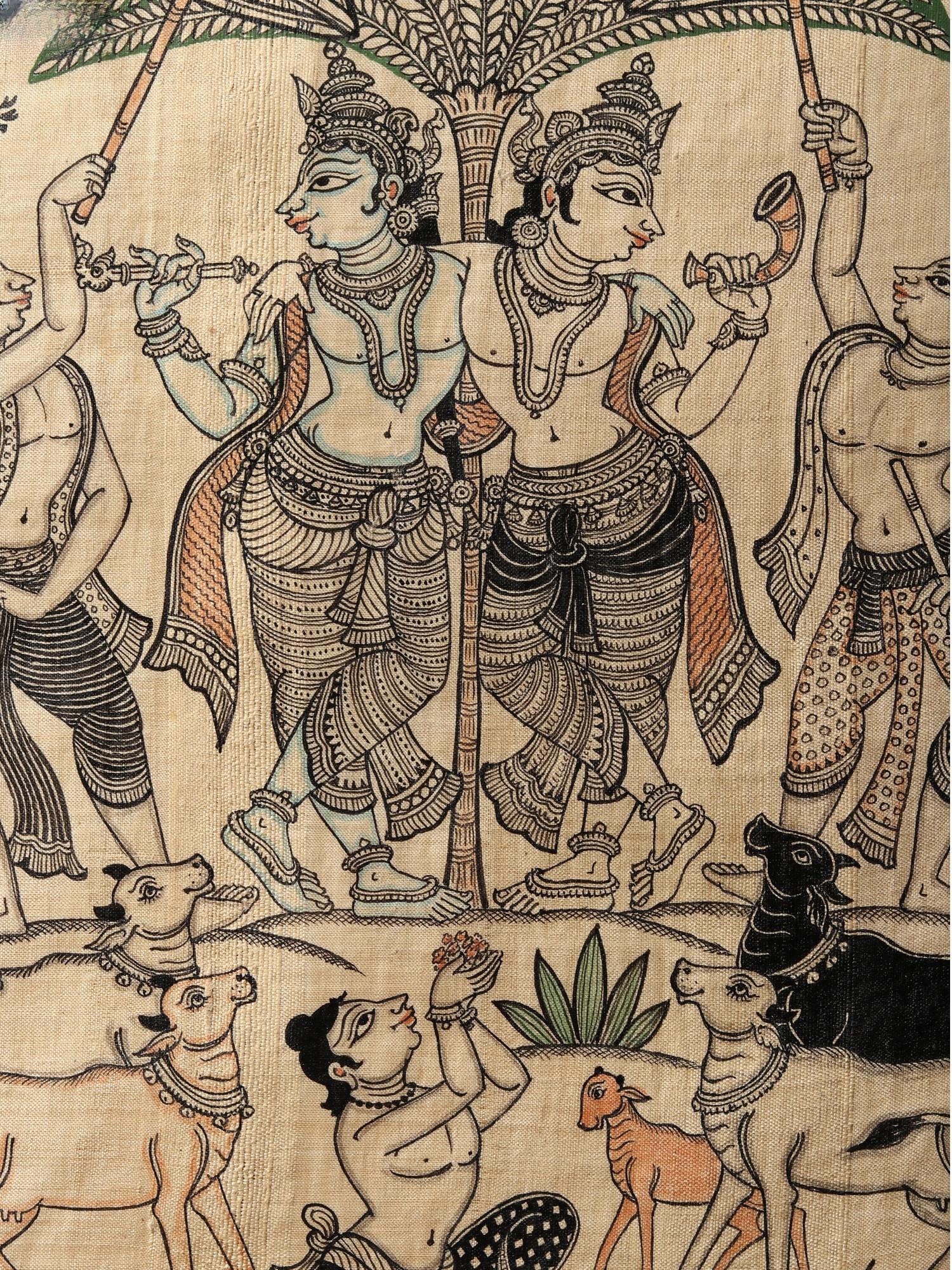 Harmonious Brothers - Krishna And Balarama | Superfine Patachitra Painting - 2