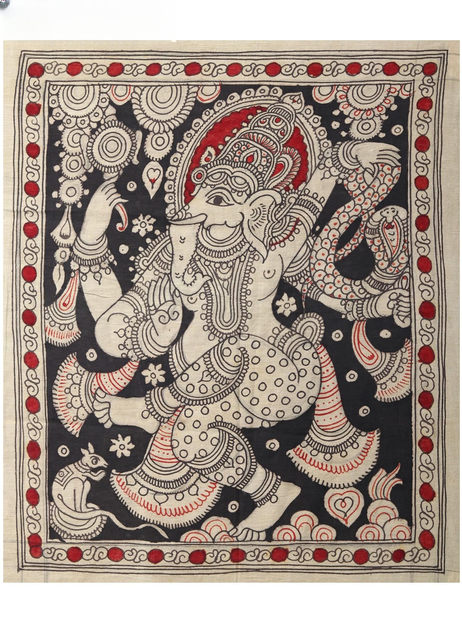 Dancing Lord Ganesha | Kalamkari Painting: Title: Dancing Lord Ganesha | Kalamkari Painting Description: Folk Paintings Reserve: $88.20 Shipping: Domestic: Shipping rates are determined by destination International: Foreign shipping rates are 