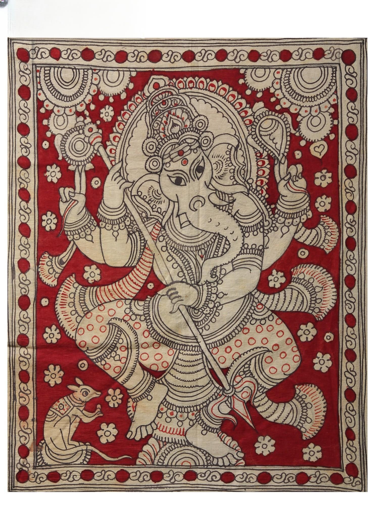 Dancing Lord Ganesha with Trident | Kalamkari Painting: Title: Dancing Lord Ganesha with Trident | Kalamkari Painting Description: Folk Paintings Reserve: $88.20 Shipping: Domestic: Shipping rates are determined by destination International: Foreign shippi