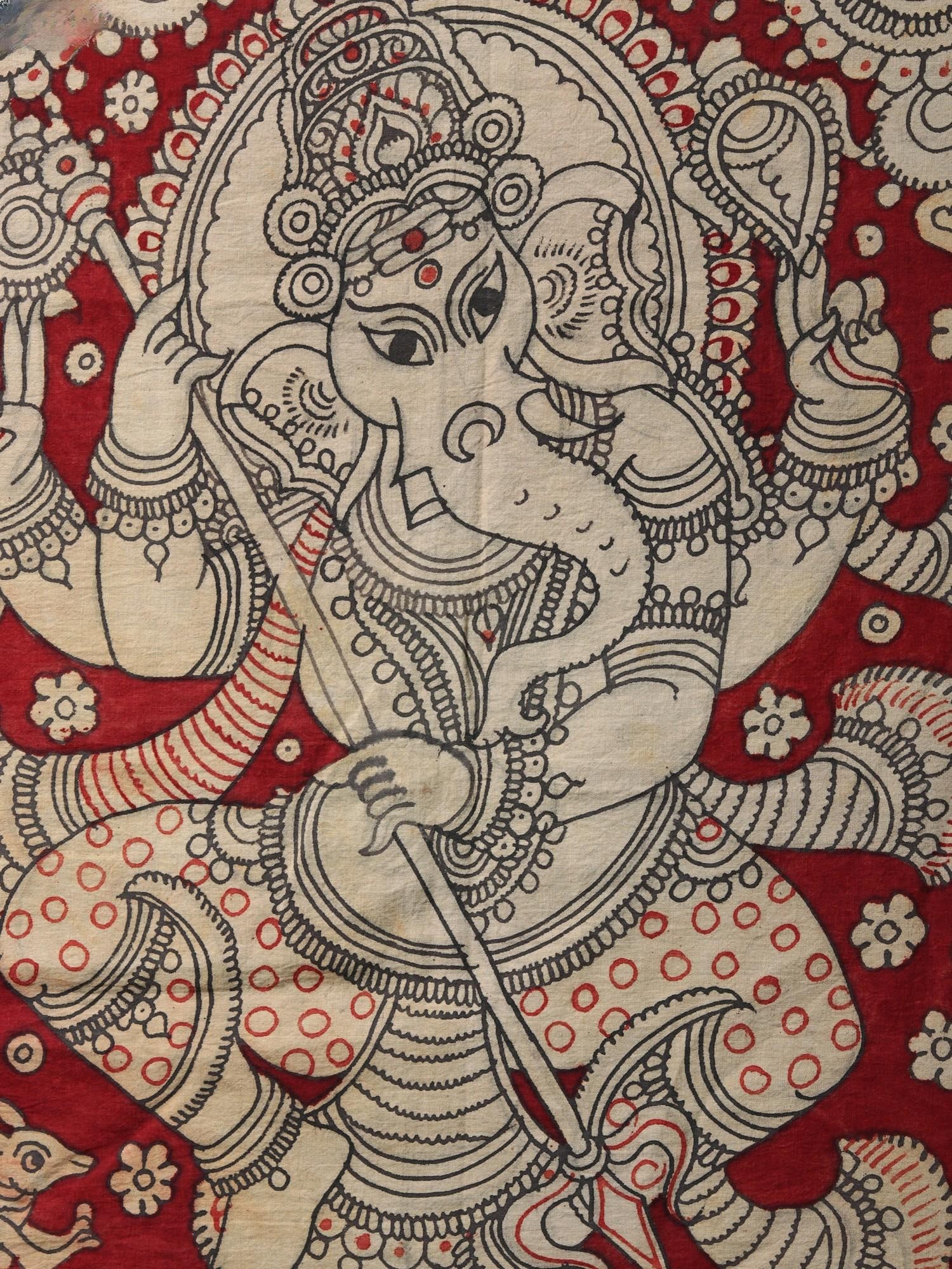 Dancing Lord Ganesha with Trident | Kalamkari Painting - 2