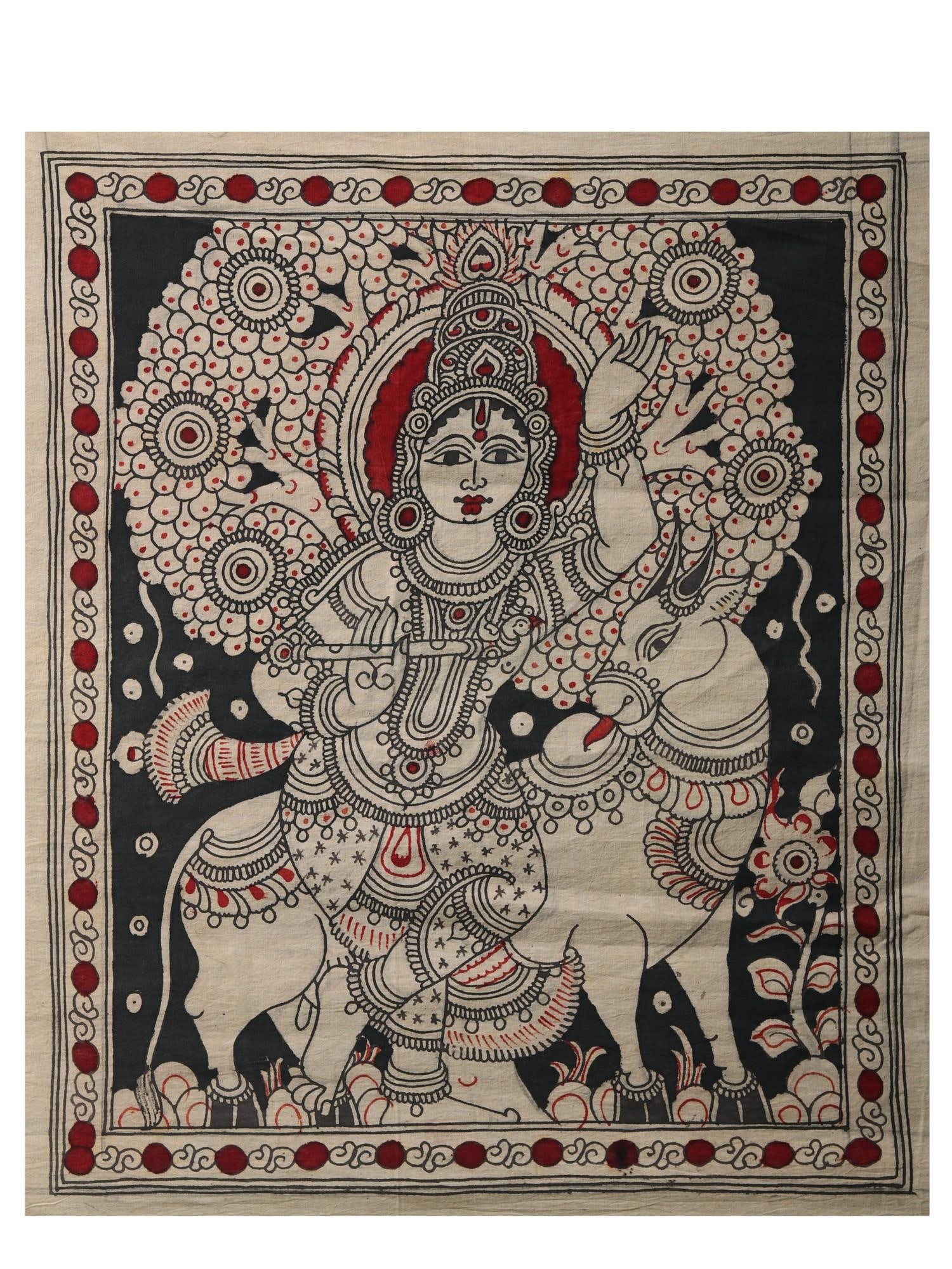 Venugopal Krishna | Kalamkari Painting: Title: Venugopal Krishna | Kalamkari Painting Description: Folk Paintings Reserve: $88.20 Shipping: Domestic: Shipping rates are determined by destination International: Foreign shipping rates are