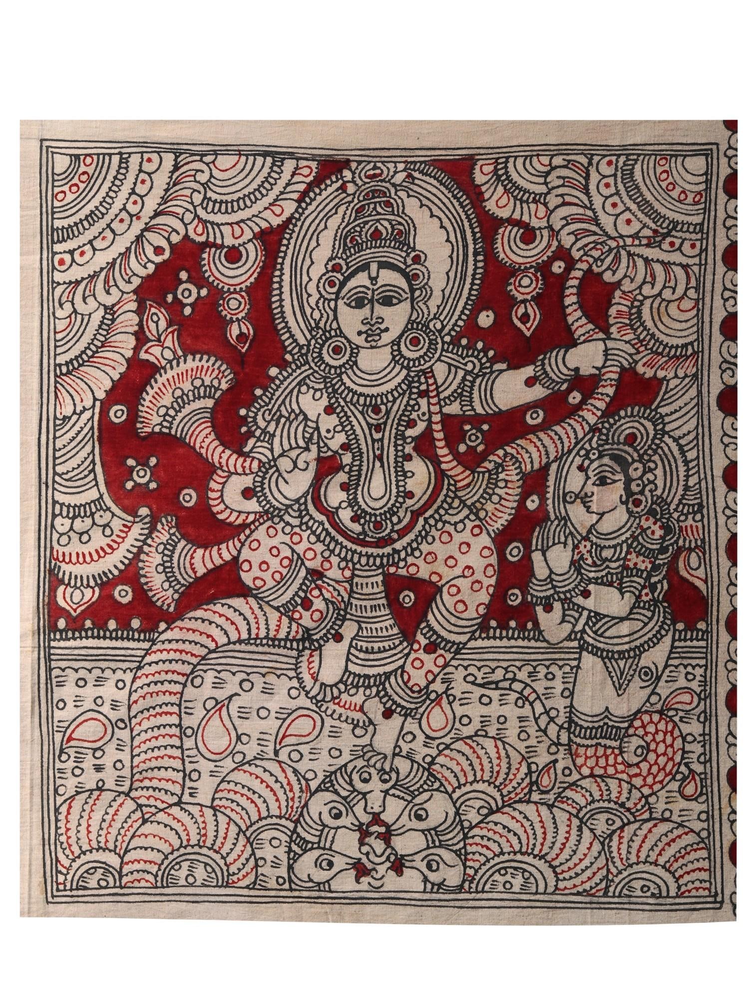 Lord Krishna Dancing on Serpent Kaliya | Kalamkari Painting (1 of 2)