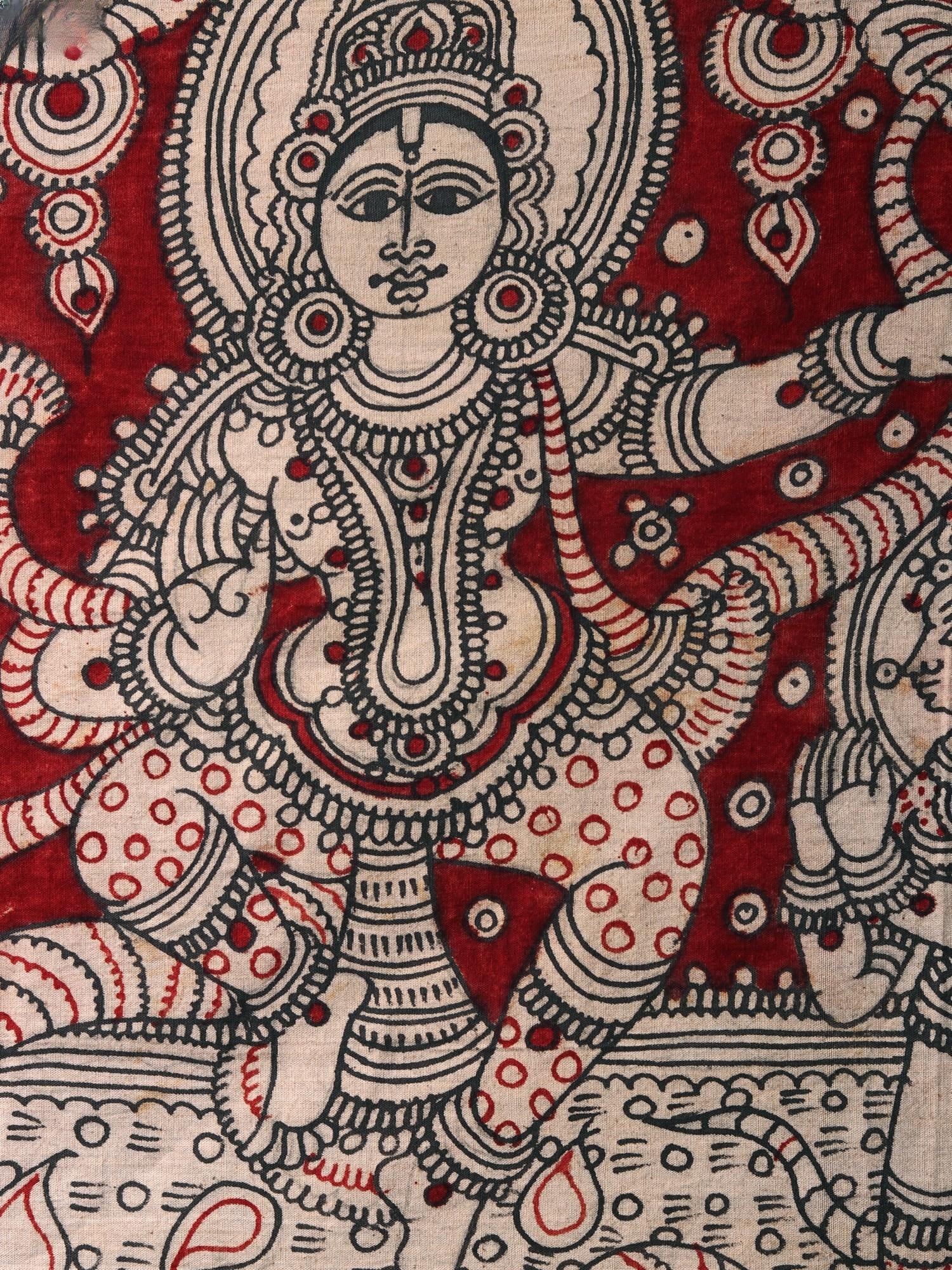 Lord Krishna Dancing on Serpent Kaliya | Kalamkari Painting - 2