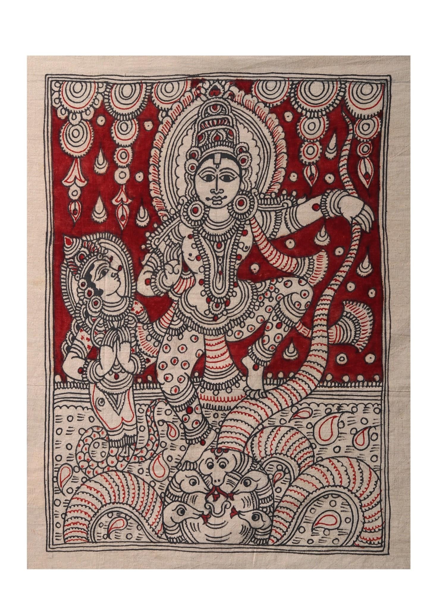Kaliya Mardana Krishna | Kalamkari Painting on Cotton (1 of 2)