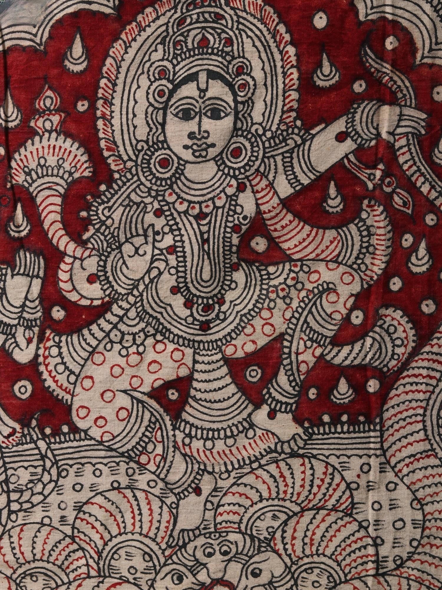 Bhagawan Krishna Dancing on Kaliya Naag | Kalamkari Painting - 2