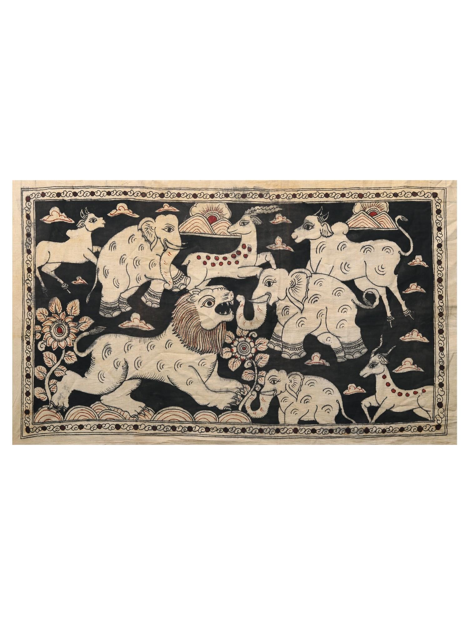 Beast in The Wild | Kalamkari Painting: Title: Beast in The Wild | Kalamkari Painting Description: Folk Paintings Reserve: $102.60 Shipping: Domestic: Shipping rates are determined by destination International: Foreign shipping rates are