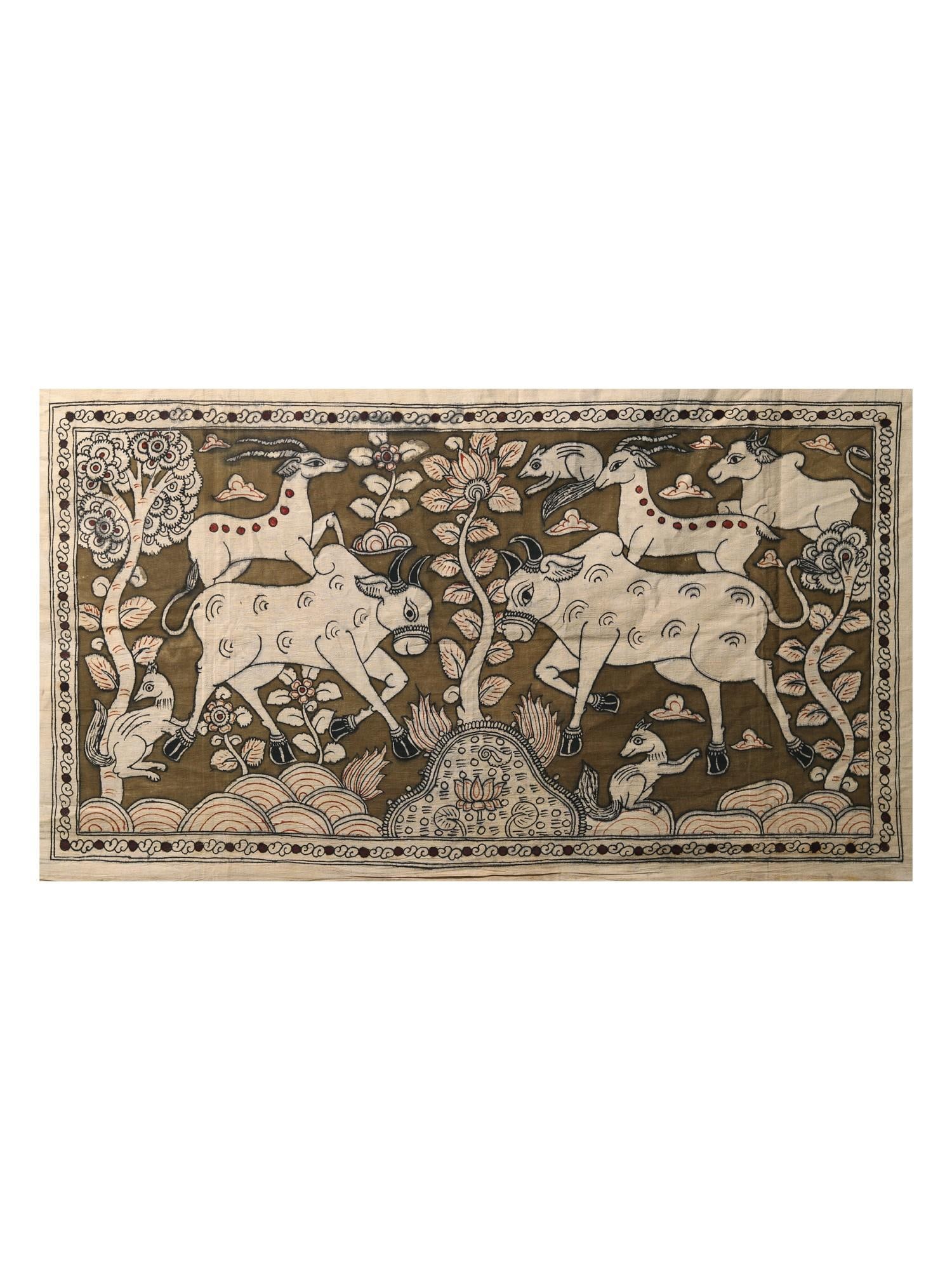 Wildlife Habitat | Kalamkari Painting: Title: Wildlife Habitat | Kalamkari Painting Description: Folk Paintings Reserve: $102.60 Shipping: Domestic: Shipping rates are determined by destination International: Foreign shipping rates are