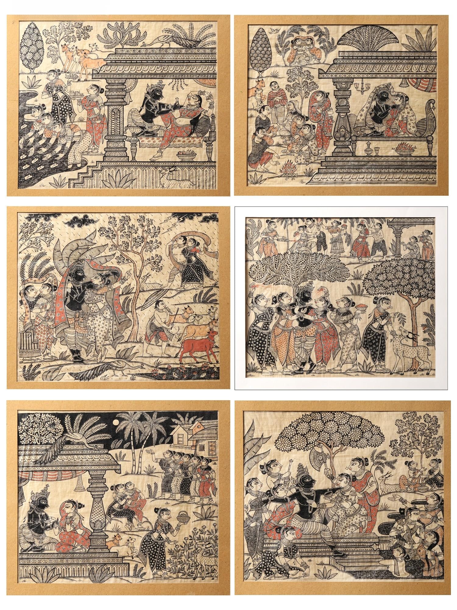 Krishna Painting of Six Seasons - Vasanta, Grishma, Varsha, Sharad, Hemanta, Shishira | Superfine: Title: Krishna Painting of Six Seasons - Vasanta, Grishma, Varsha, Sharad, Hemanta, Shishira | Superfine Patachitra Painting Description: Folk Paintings Reserve: $1,569.60 Shipping: Domestic: