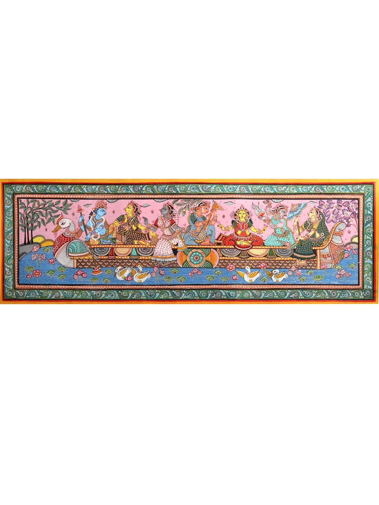 Nauka Vihar | Patachitra Painting: Title: Nauka Vihar | Patachitra Painting Description: Folk Paintings Reserve: $263.70 Shipping: Domestic: Shipping rates are determined by destination International: Foreign shipping rates are determi
