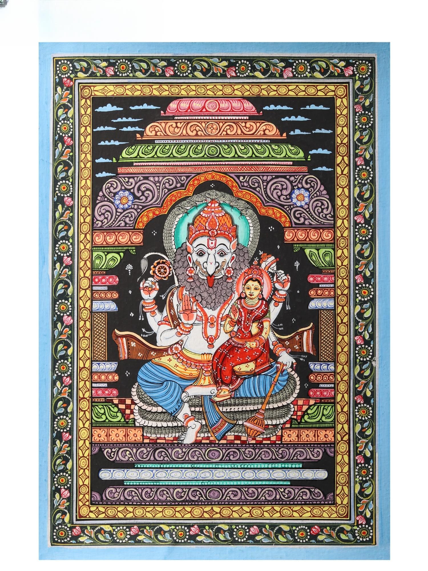 Lord Narasimha with Lakshmi | Patachitra Painting (1 of 2)