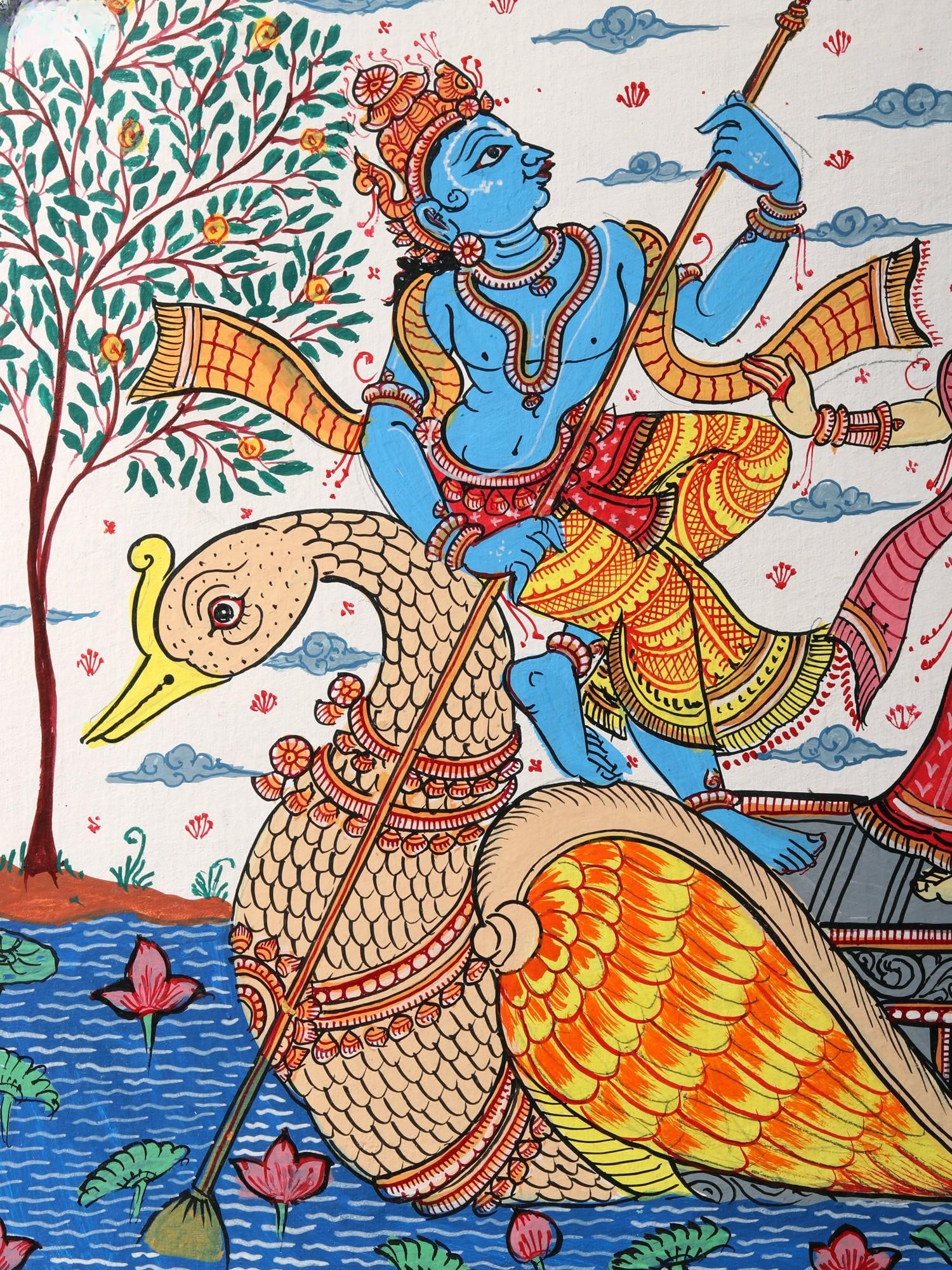 Nauka Vihar (Shri Krishna with Gopis on Boat) | Patachitra Painting - 2