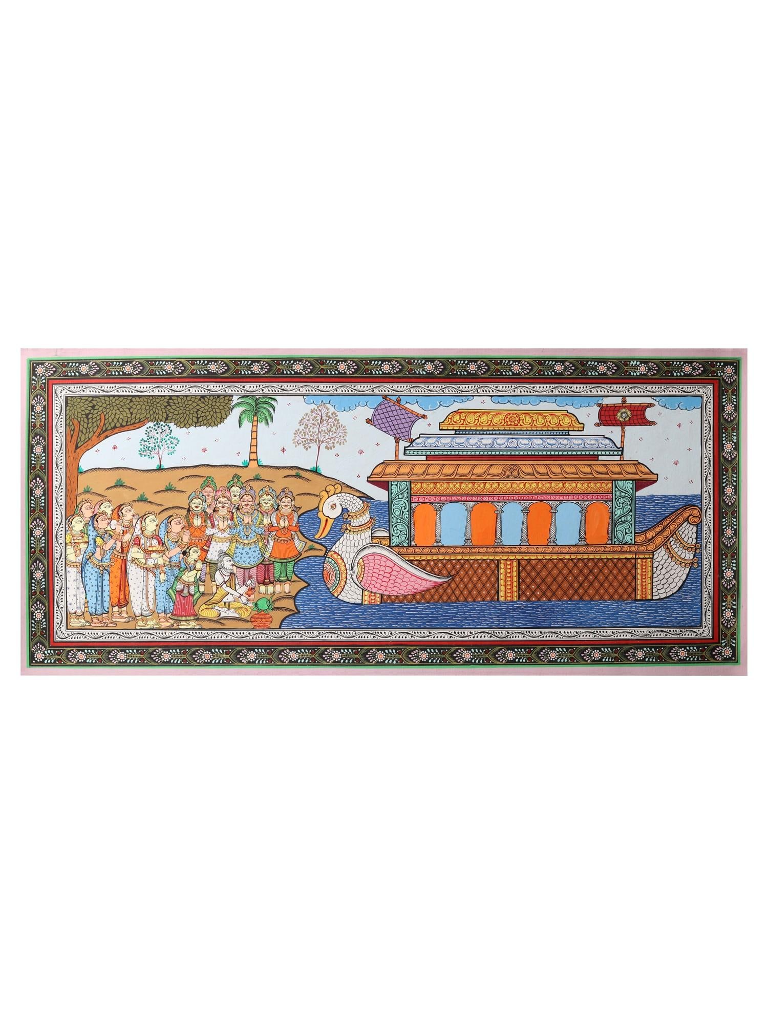 Traders Going on Sea Voyage | Patachitra Painting: Title: Traders Going on Sea Voyage | Patachitra Painting Description: Folk Paintings Reserve: $399.60 Shipping: Domestic: Shipping rates are determined by destination International: Foreign shipping r